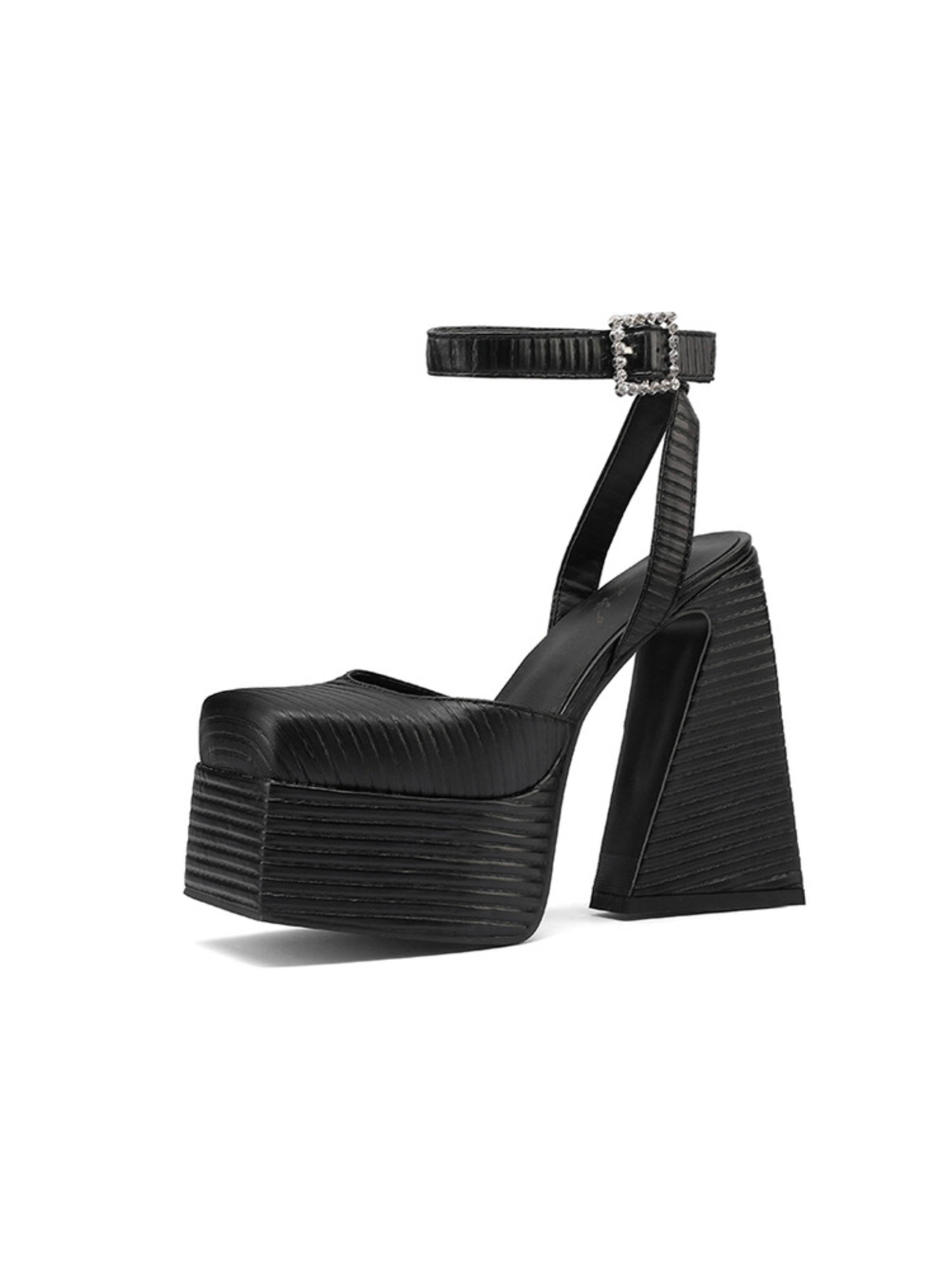 Sky High Elegance Black High Block Platform Heel Women Sandals