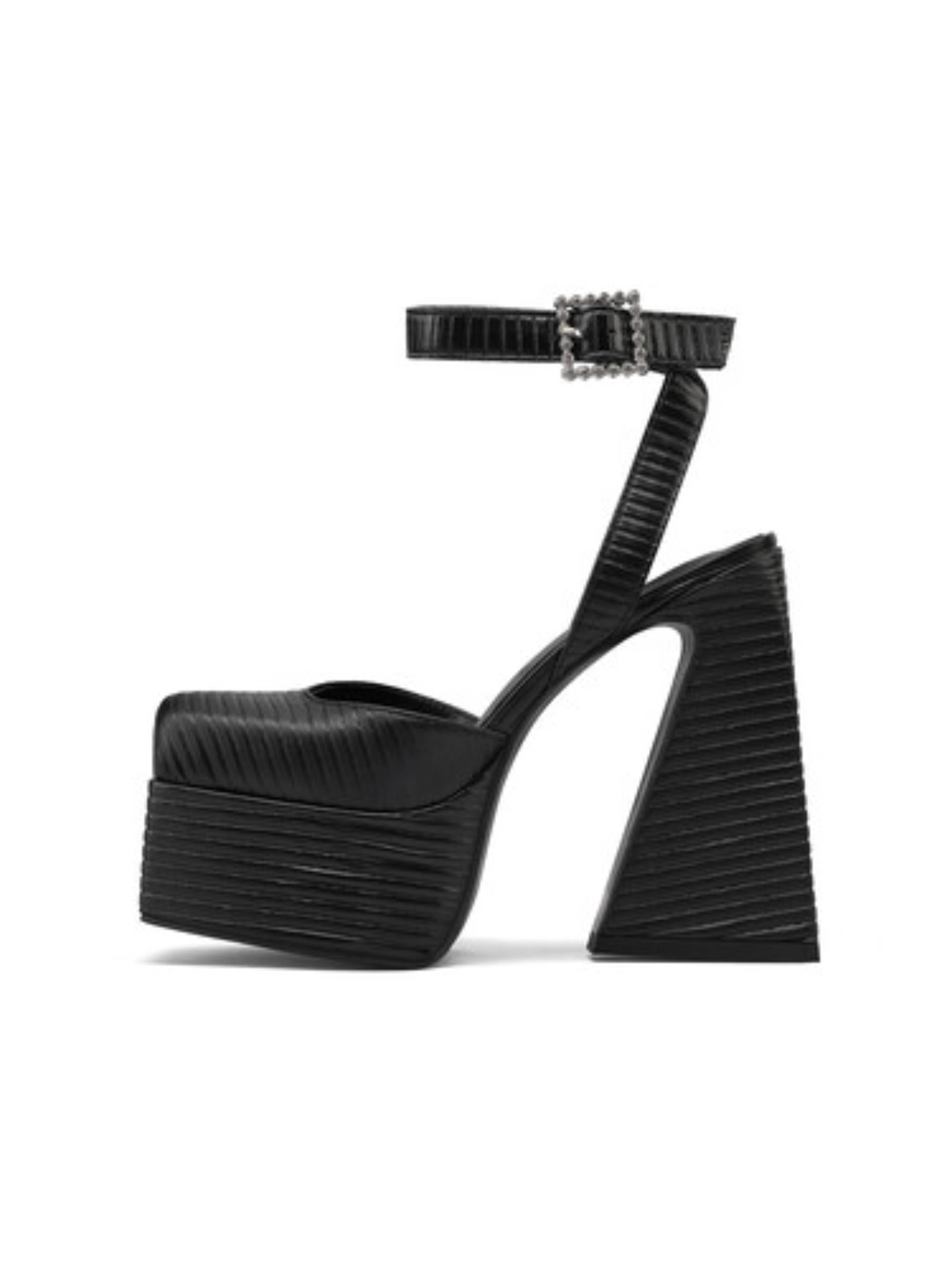 Sky High Elegance Black High Block Platform Heel Women Sandals