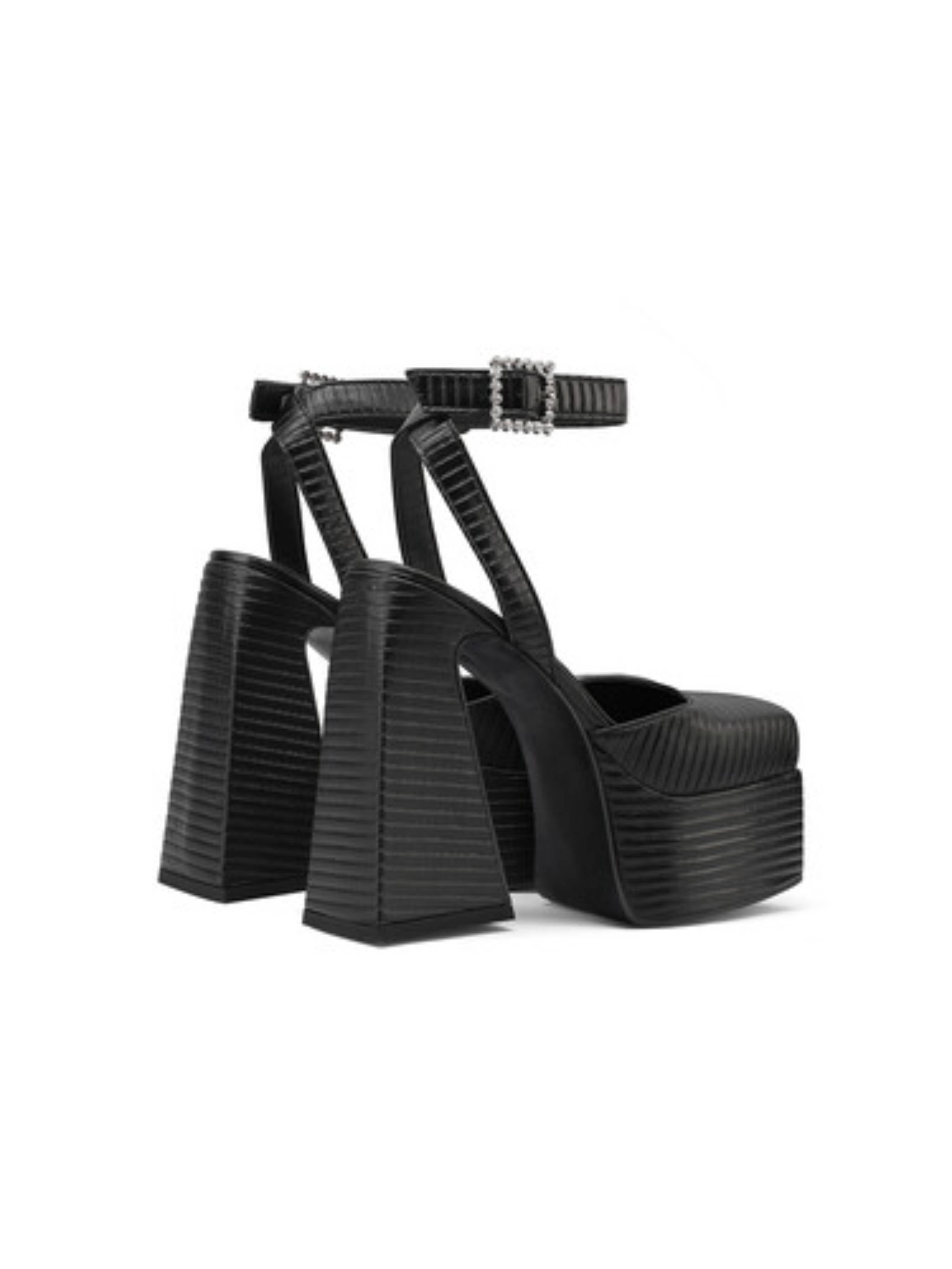 Sky High Elegance Black High Block Platform Heel Women Sandals