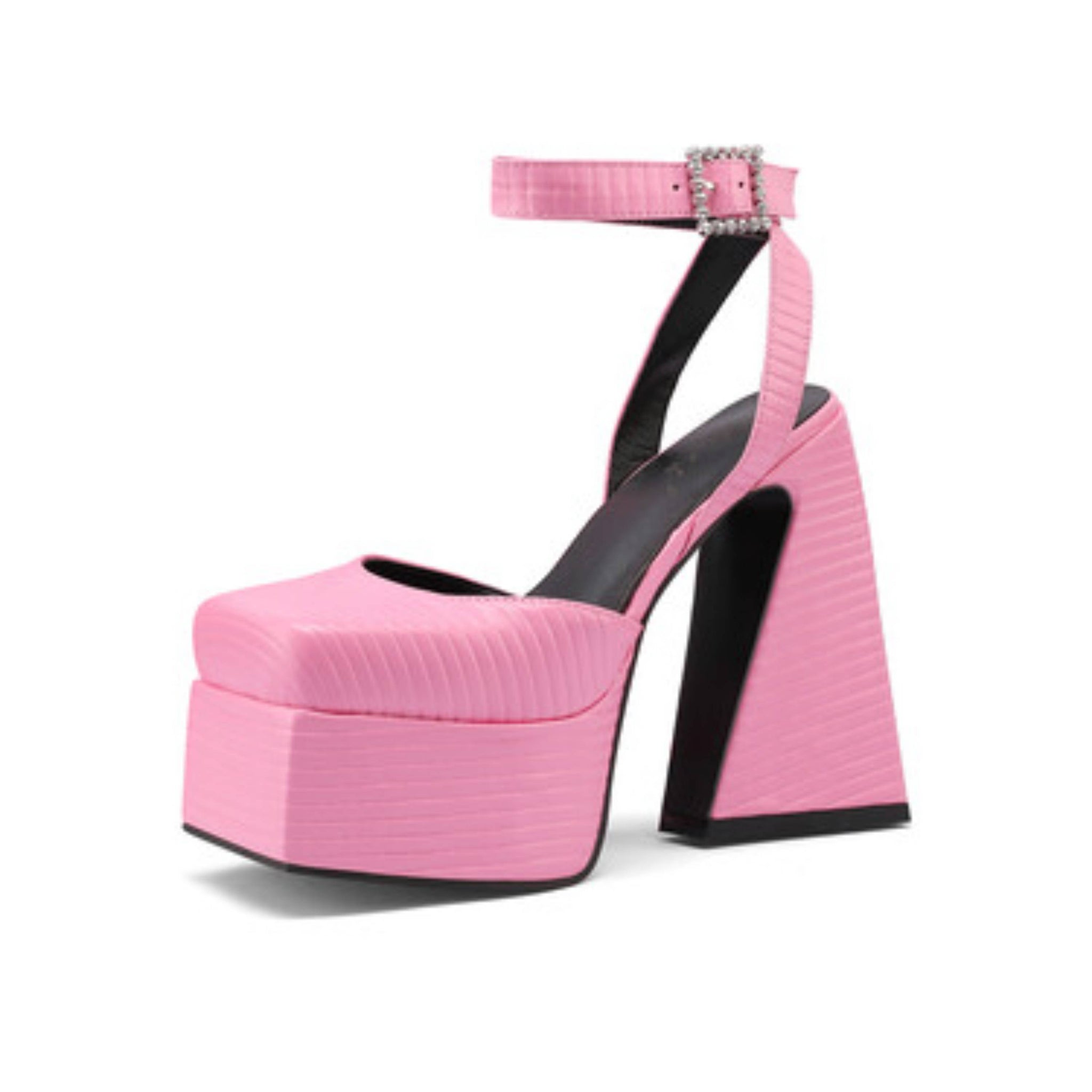 Pink Textured Platform Chunky Heeled Sandals for Women