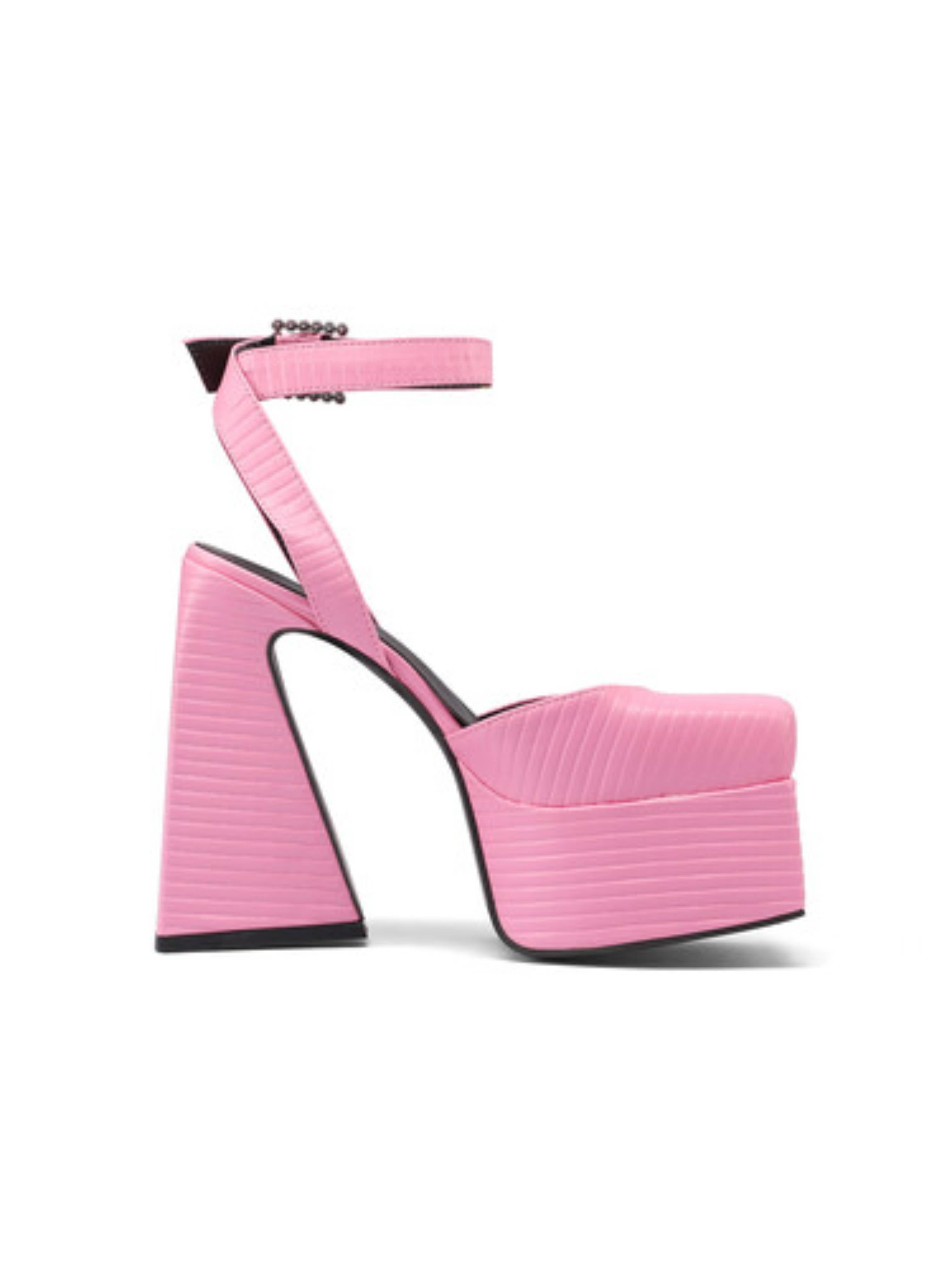 Pink Textured Platform Chunky Heeled Sandals for Women
