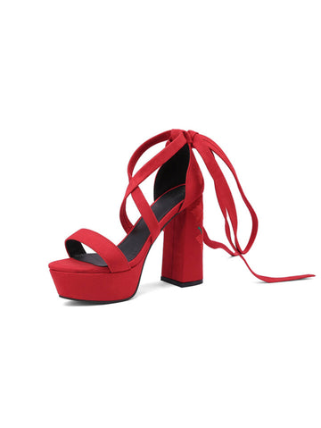 Red Hot Wrap-Around Platform High Heel Sandals for Women