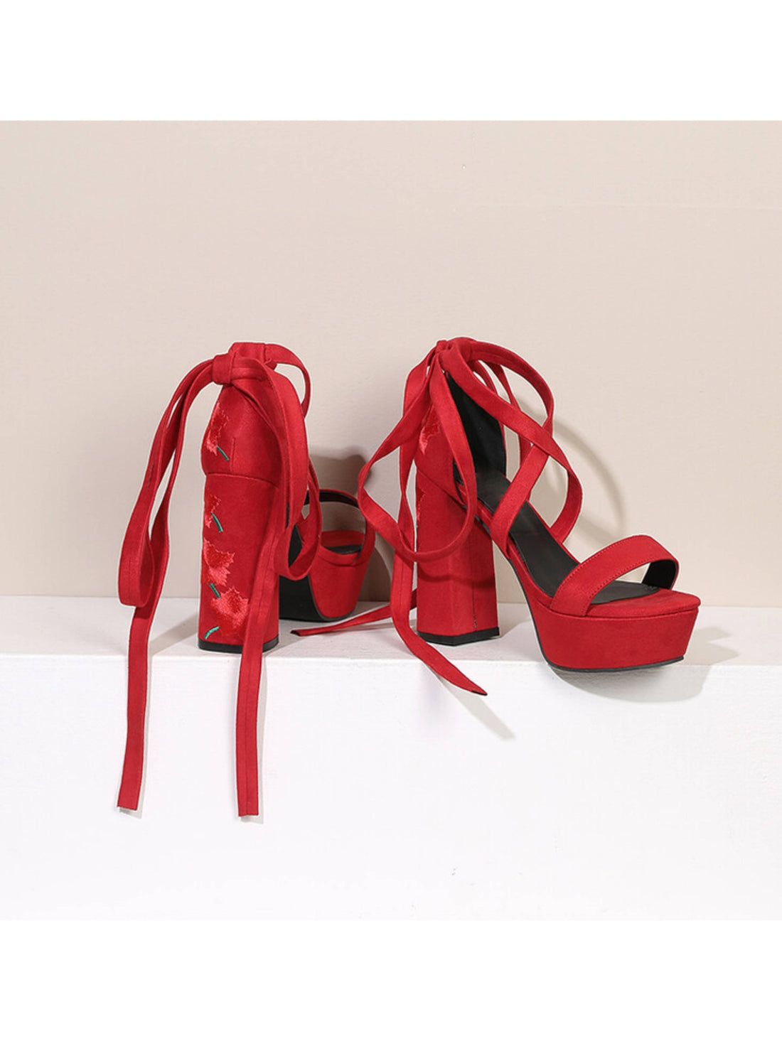 Red Hot Wrap-Around Platform High Heel Sandals for Women