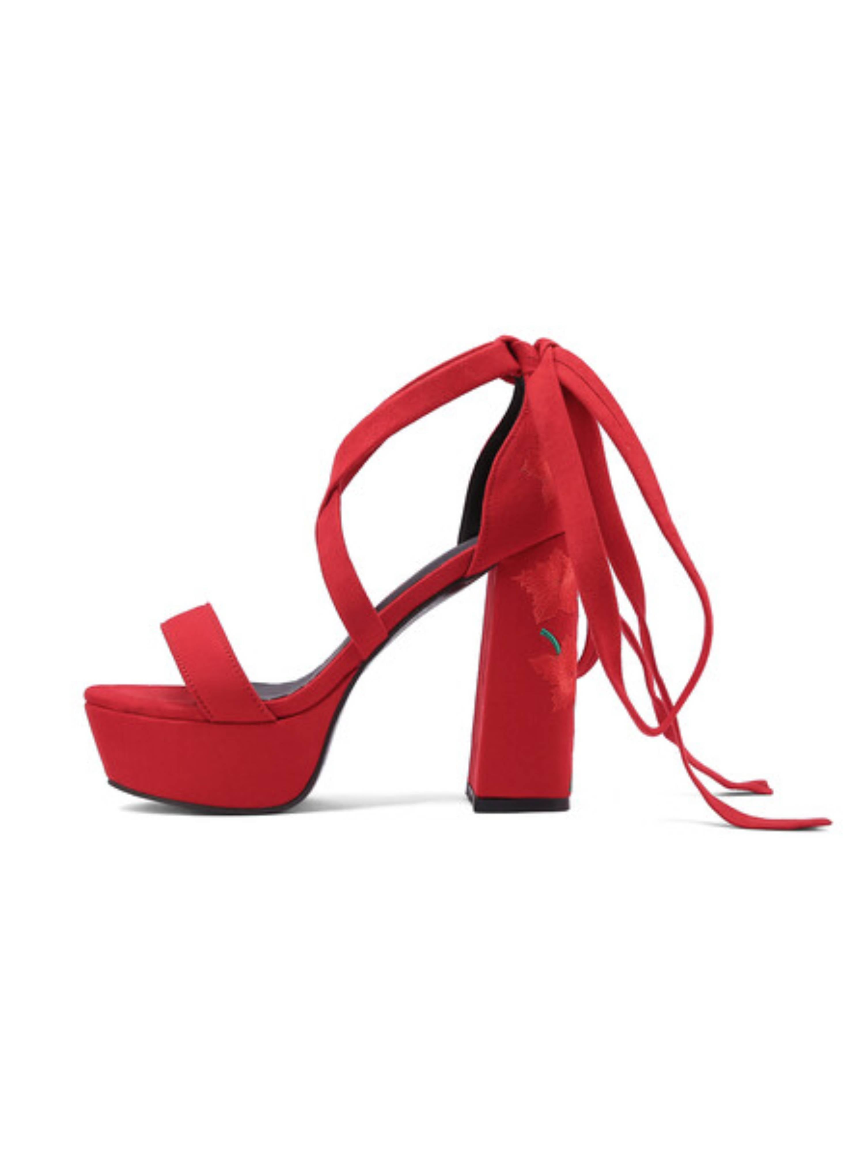 Red Hot Wrap-Around Platform High Heel Sandals for Women