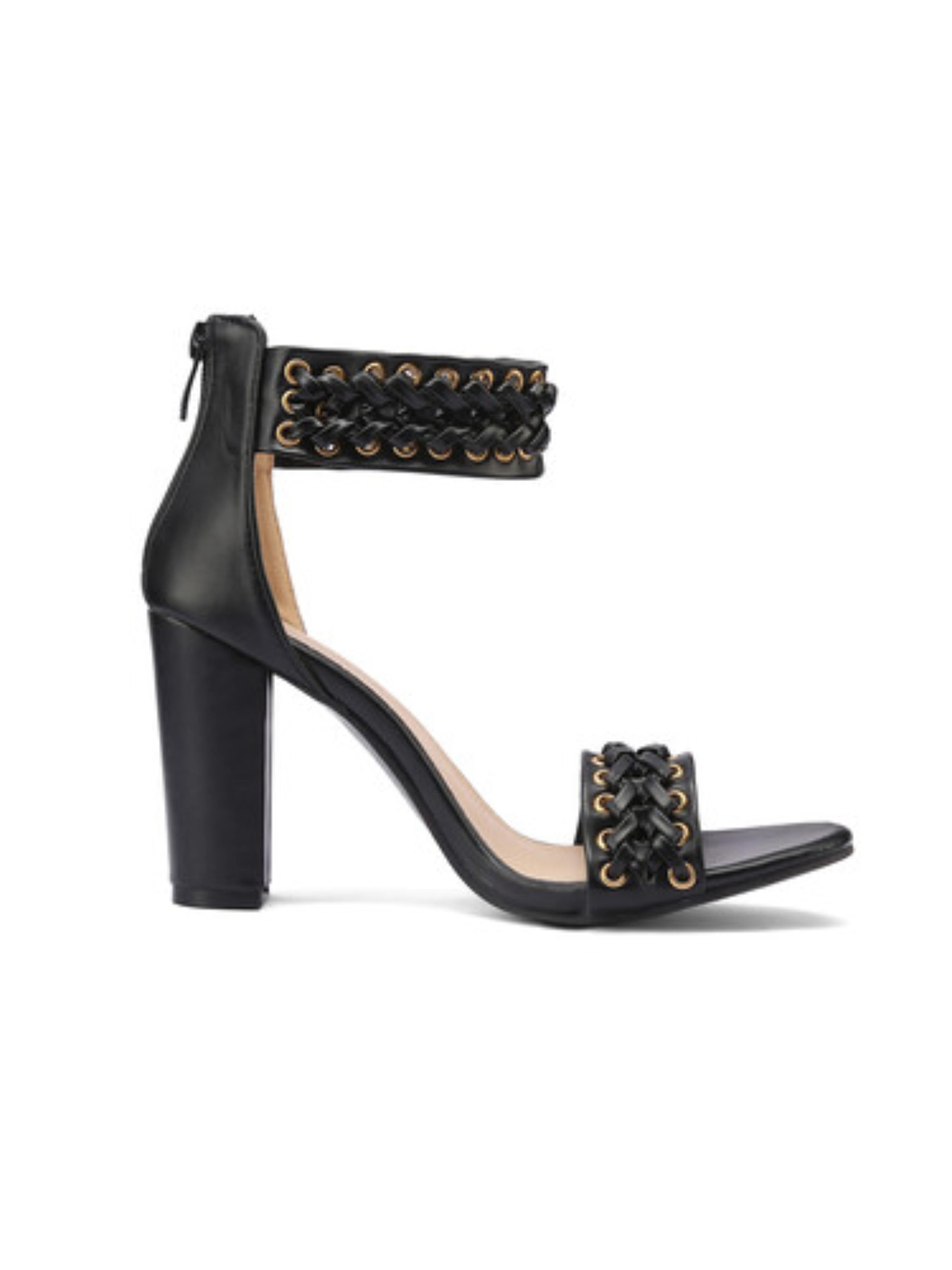 Braided Detailing and Gold-Tone Eyelets Sandals for Women in Black