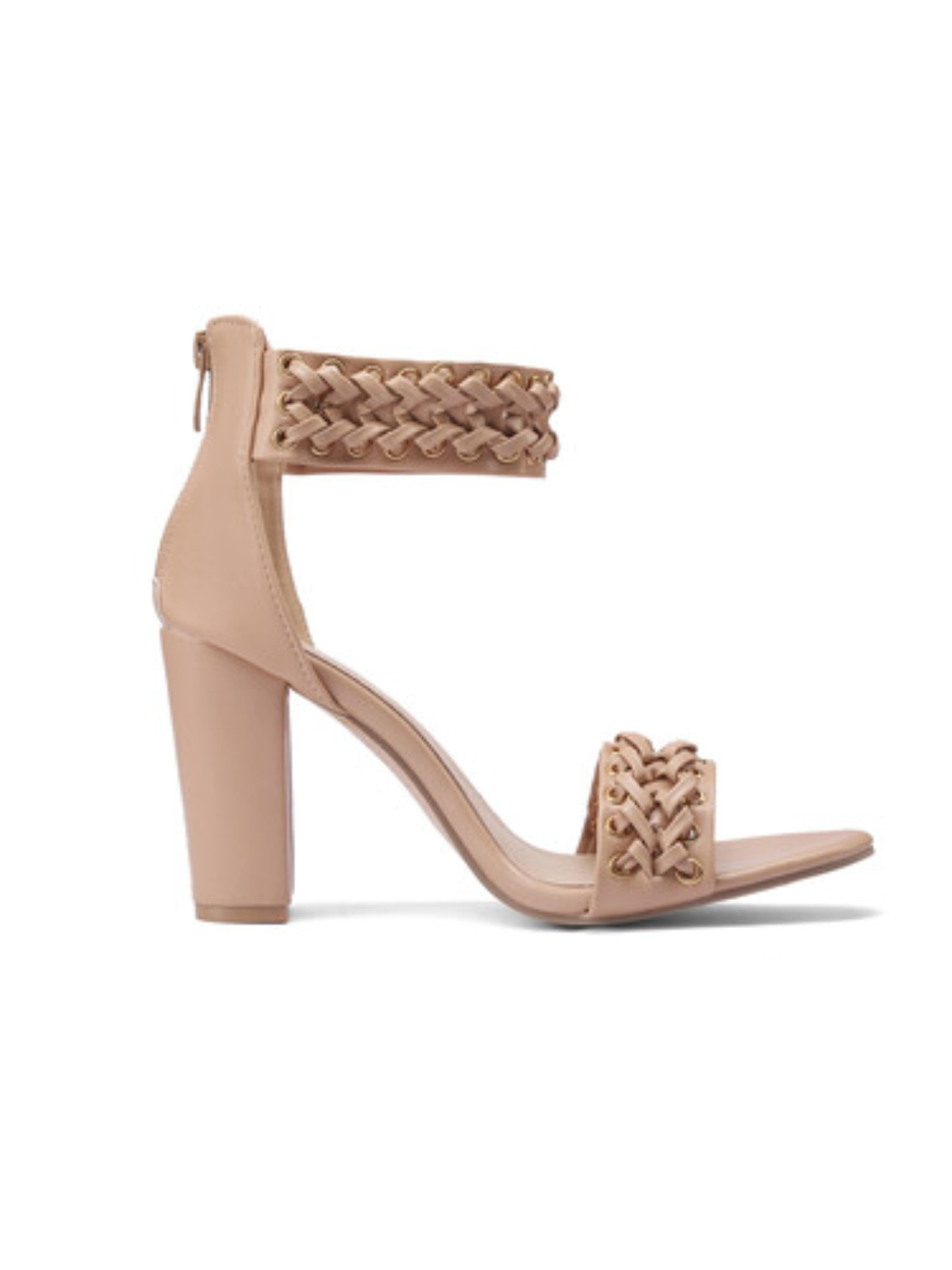 Khaki Block Heel Women's Sandals with Stylish Braided Detailing