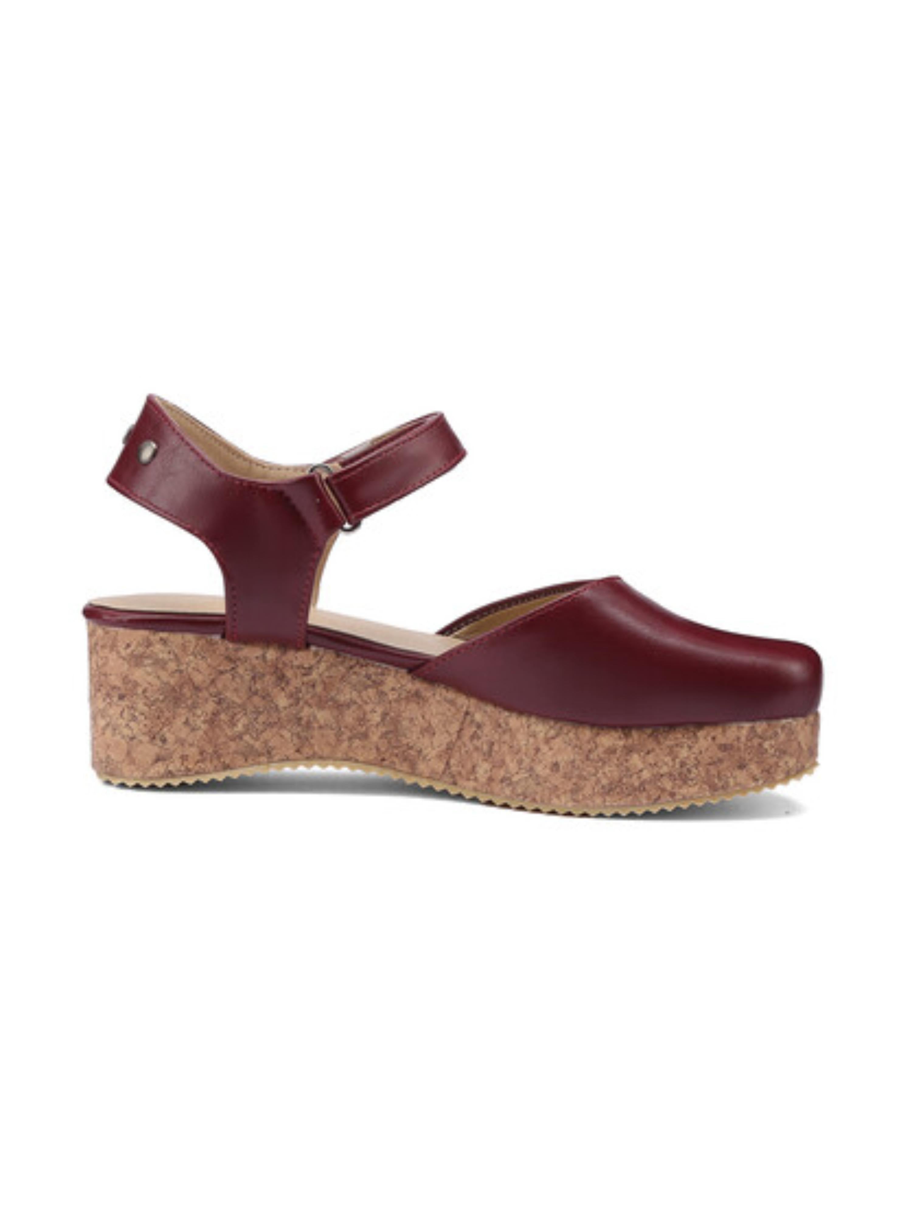 Chic Maroon Cork Platform Ankle Strap Woman Sandals