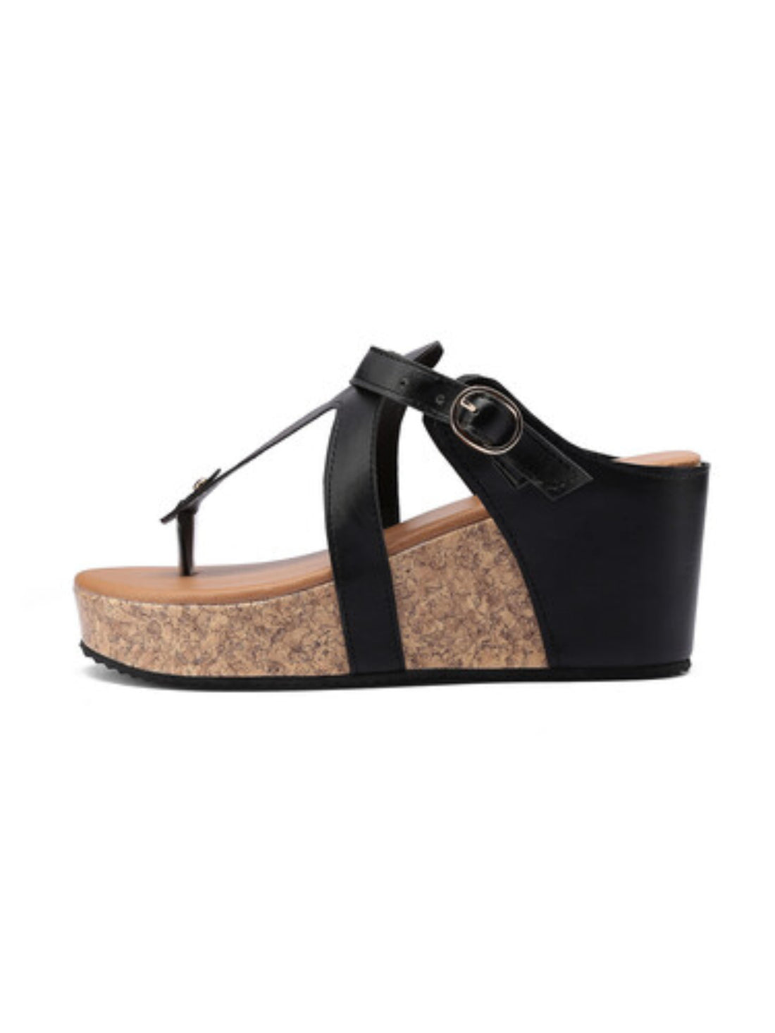 Black Cork Wedge Platform Mule Sandals for Women