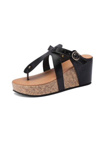 Black Cork Wedge Platform Mule Sandals for Women