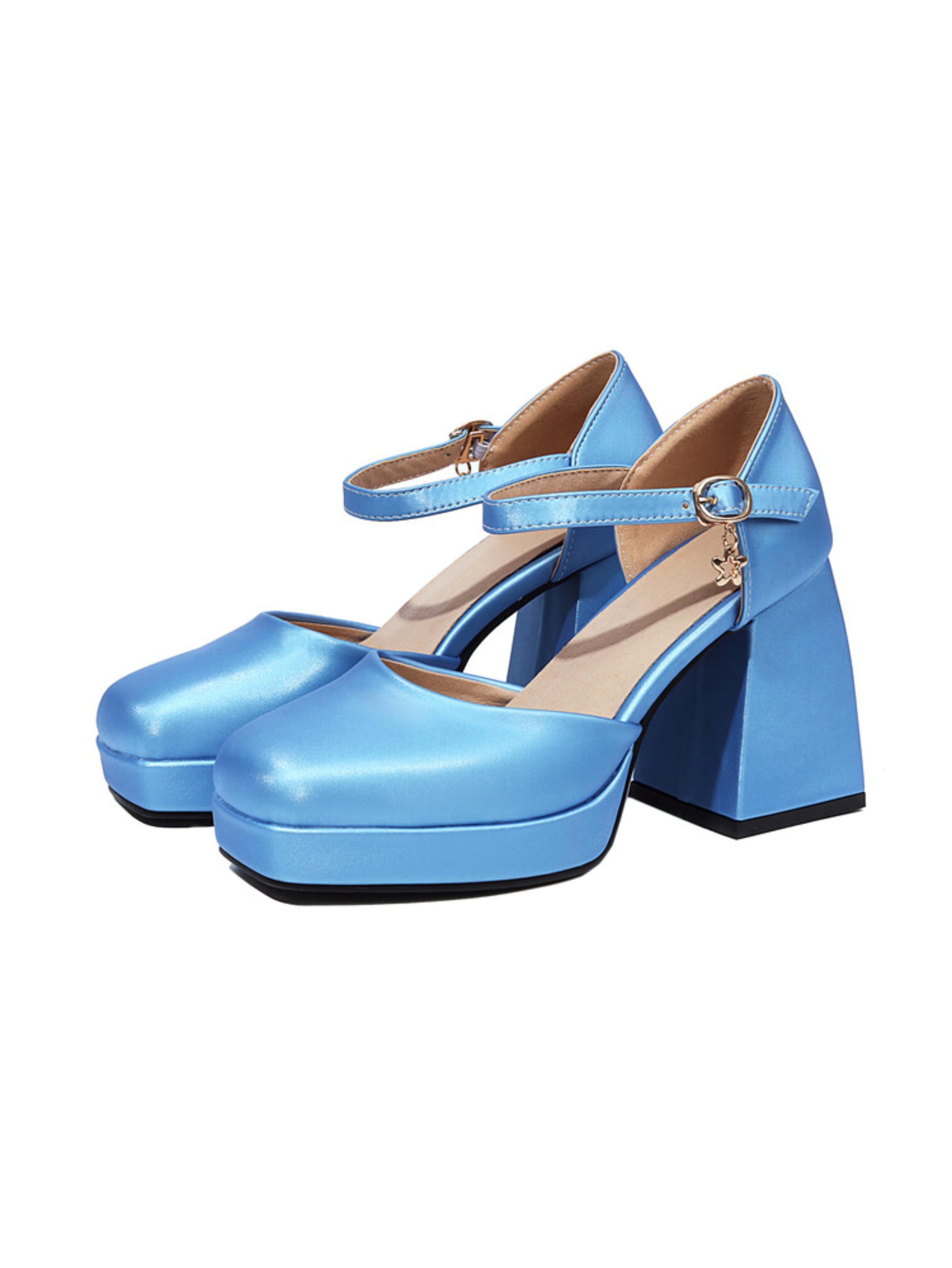 Pair of blue high-heeled shoes