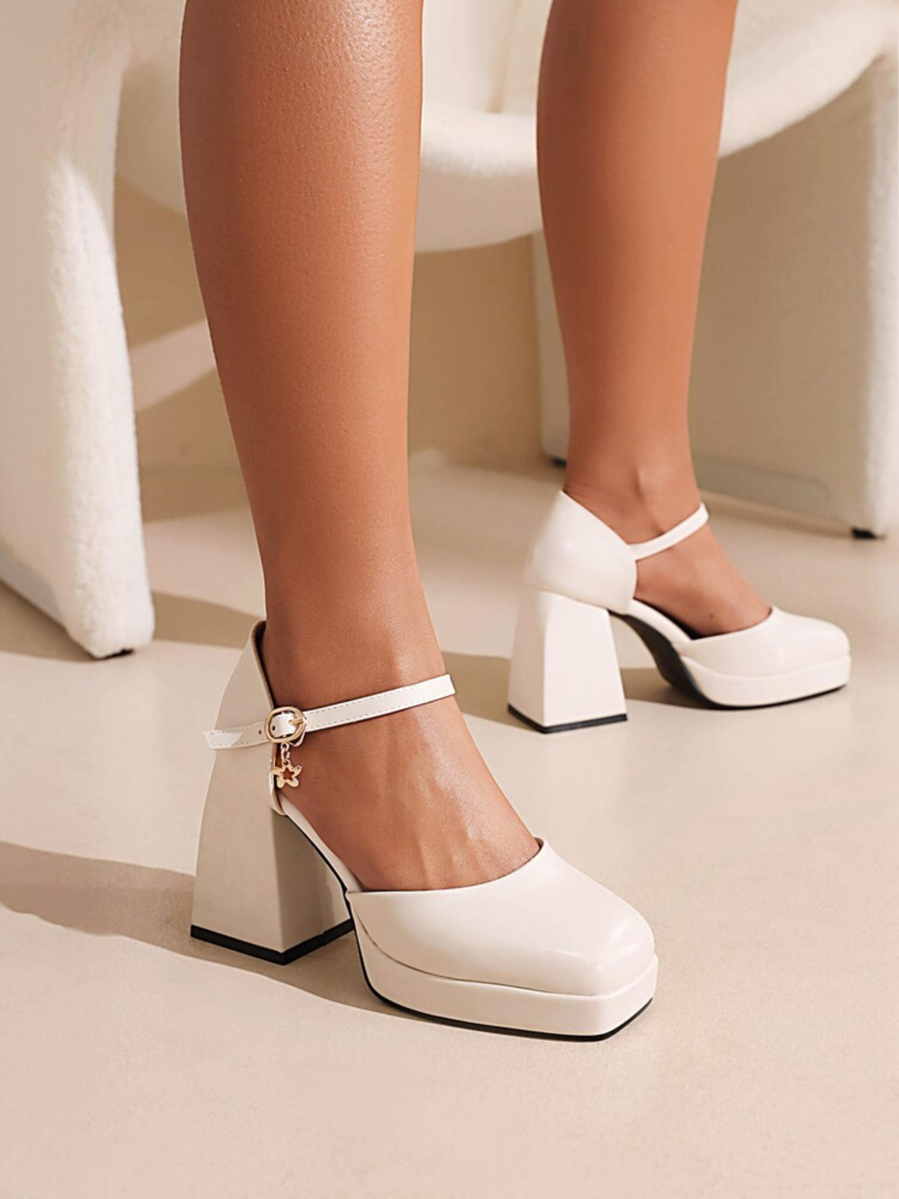 Women's Closed Toe Platform Block Heel White Sandals