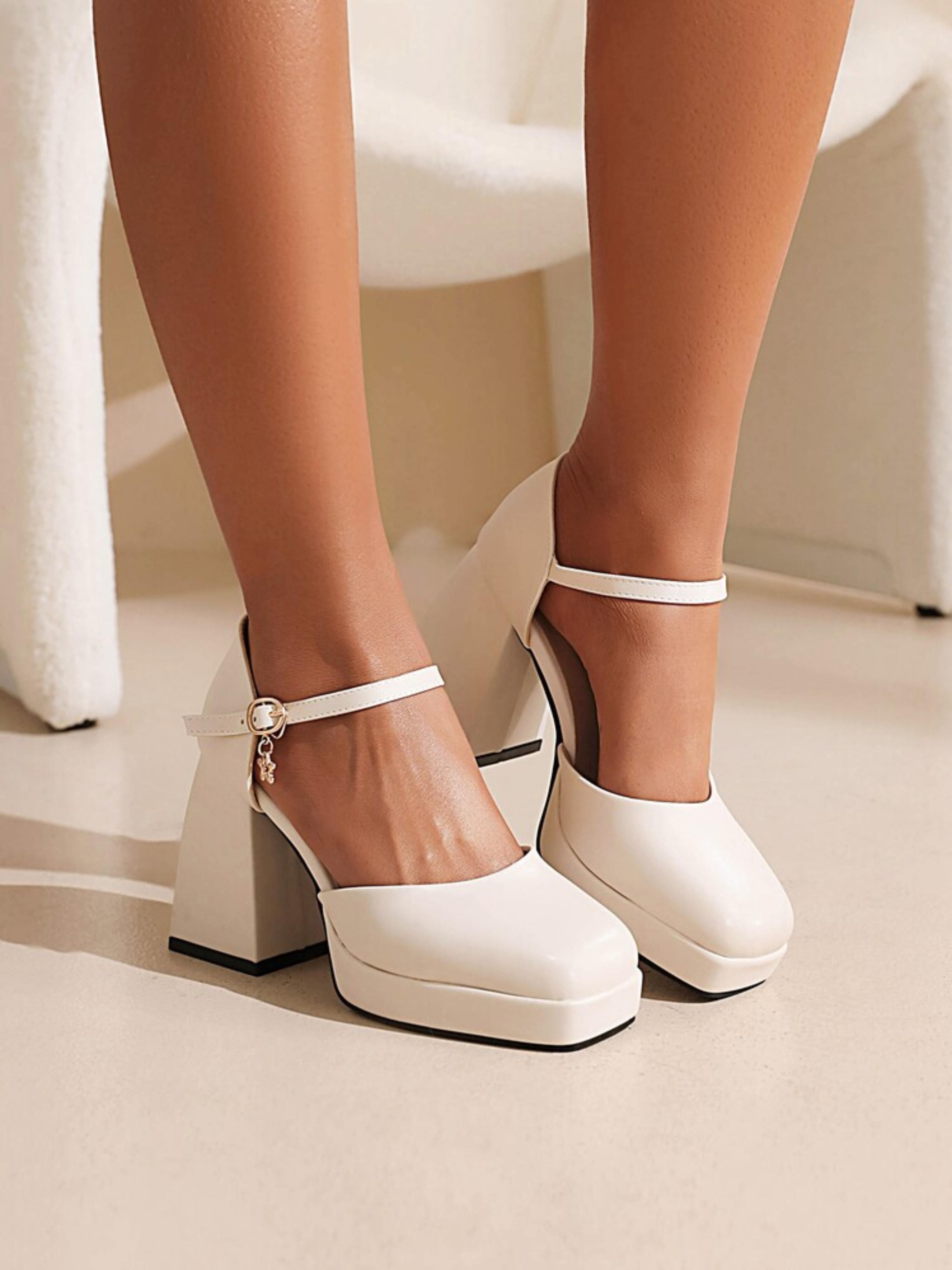 Women's Closed Toe Platform Block Heel White Sandals