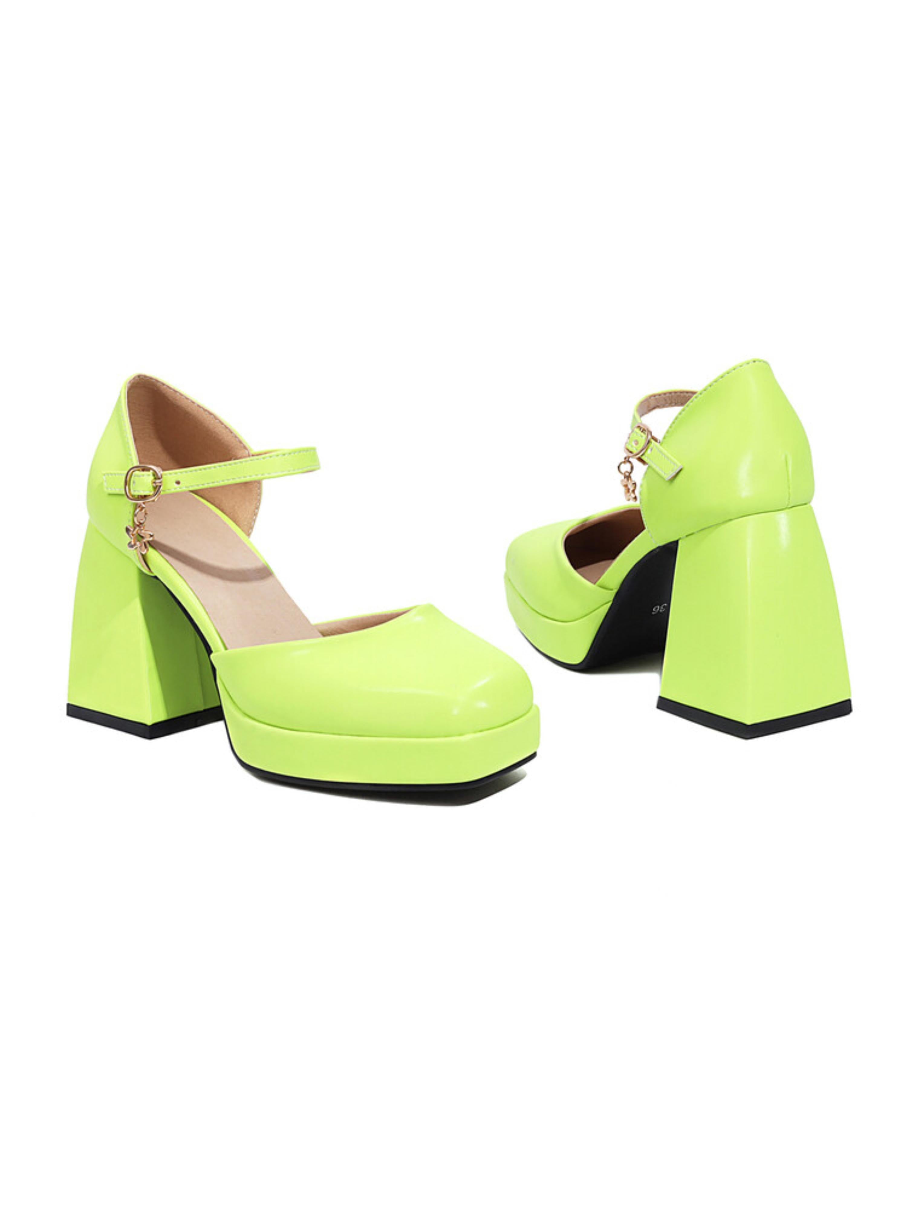 Fresh Lime Green Ankle Strap Platform Women Sandals