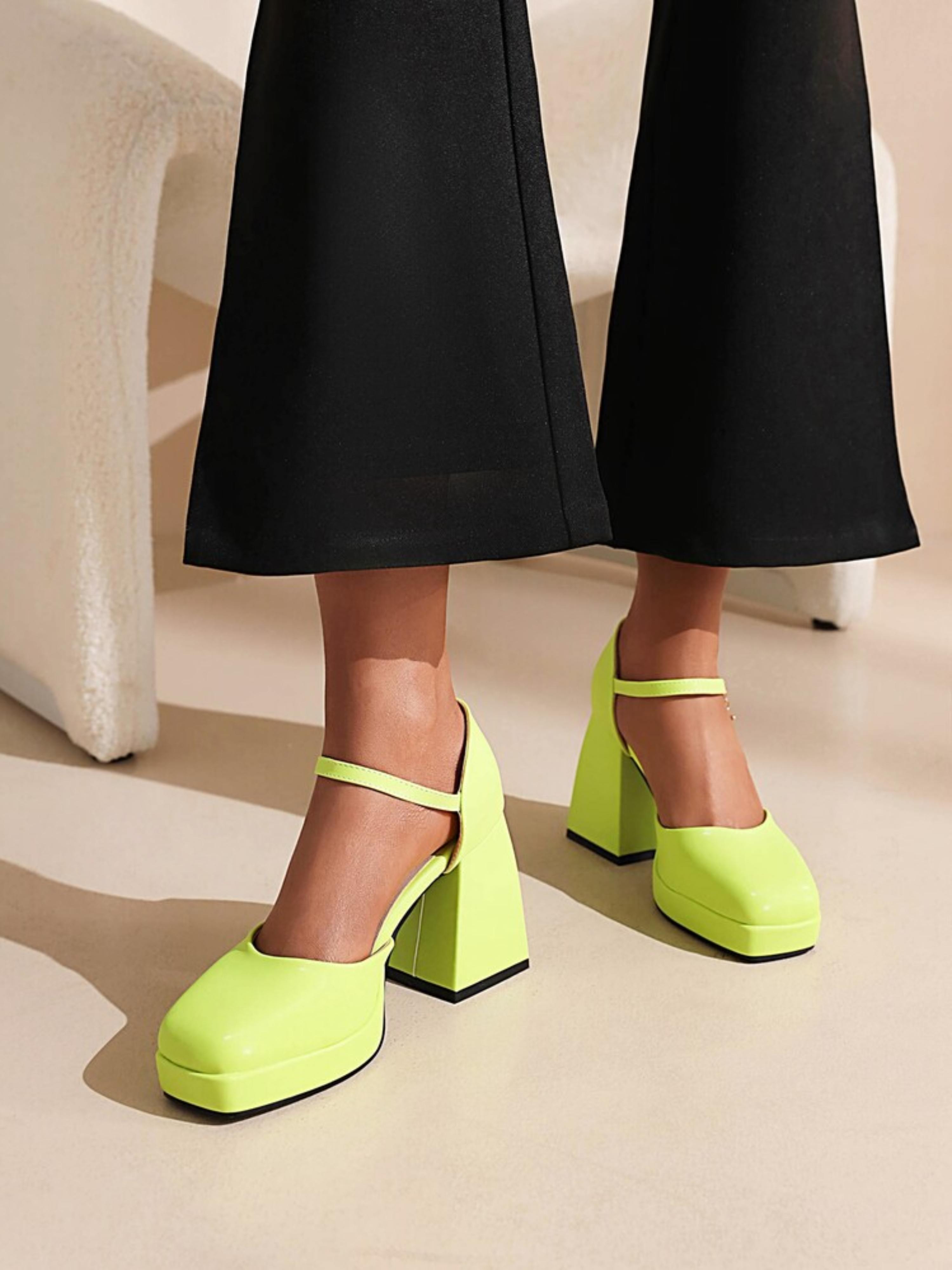 Fresh Lime Green Ankle Strap Platform Women Sandals