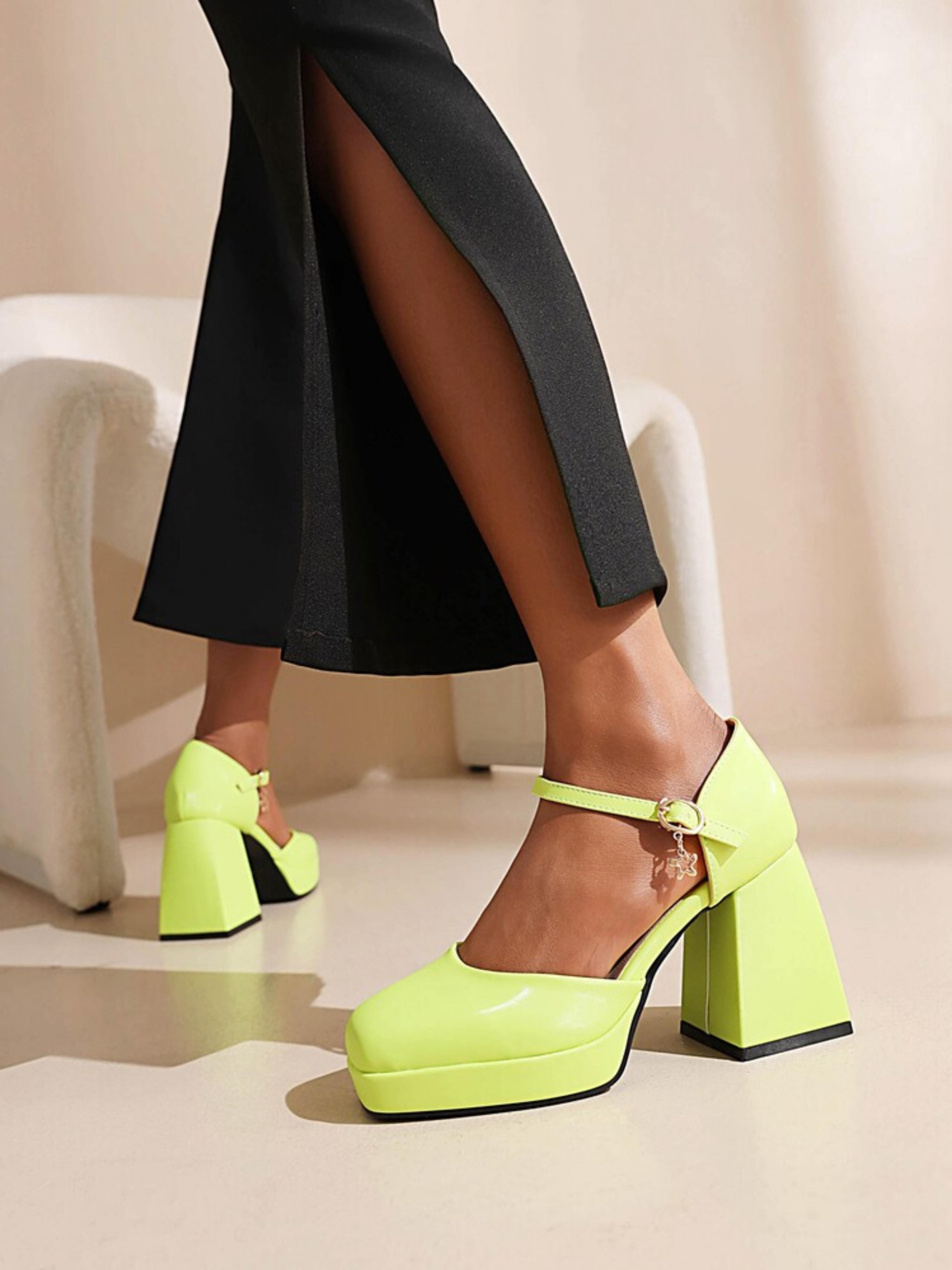 Fresh Lime Green Ankle Strap Platform Women Sandals
