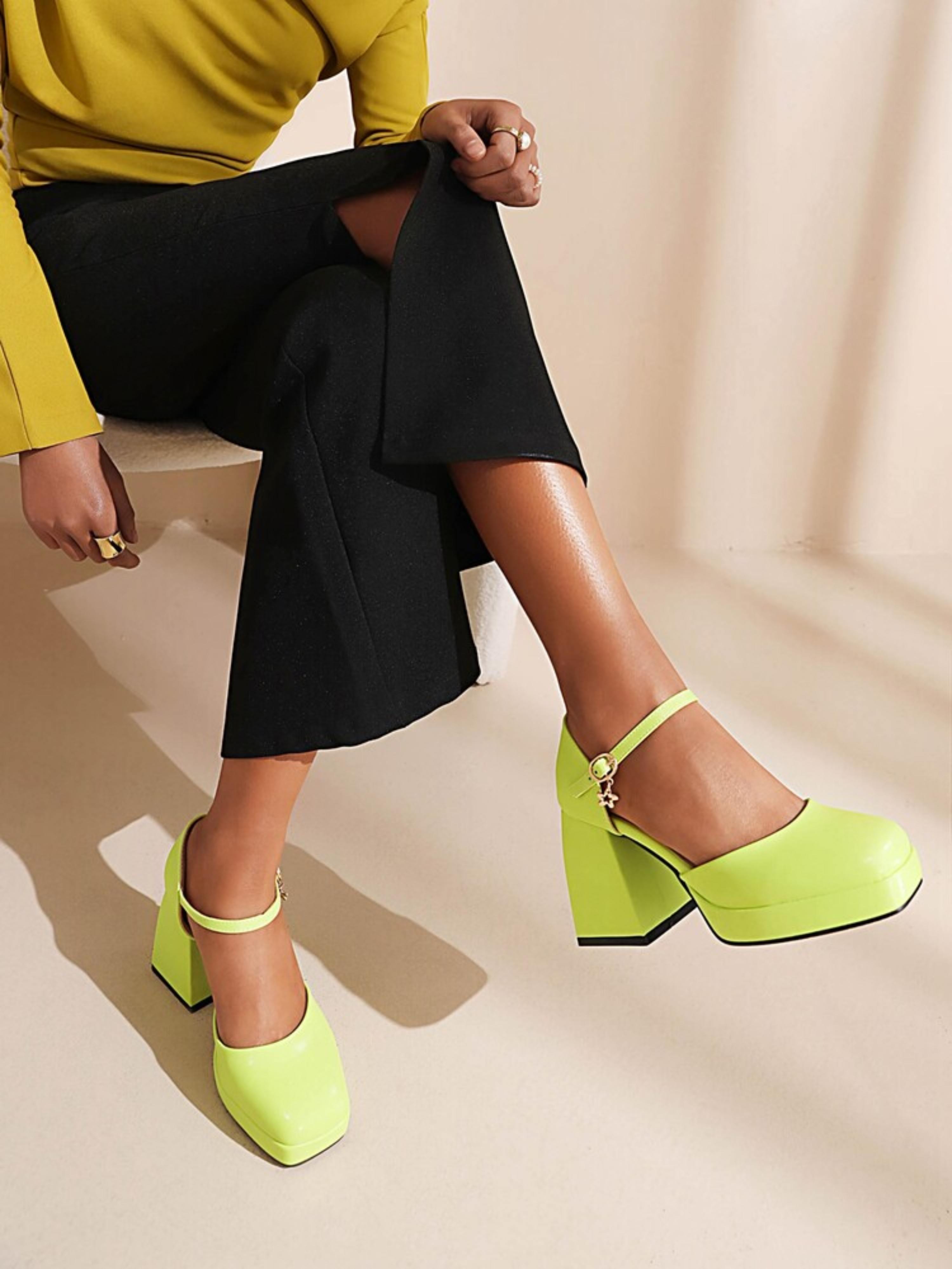 Fresh Lime Green Ankle Strap Platform Women Sandals
