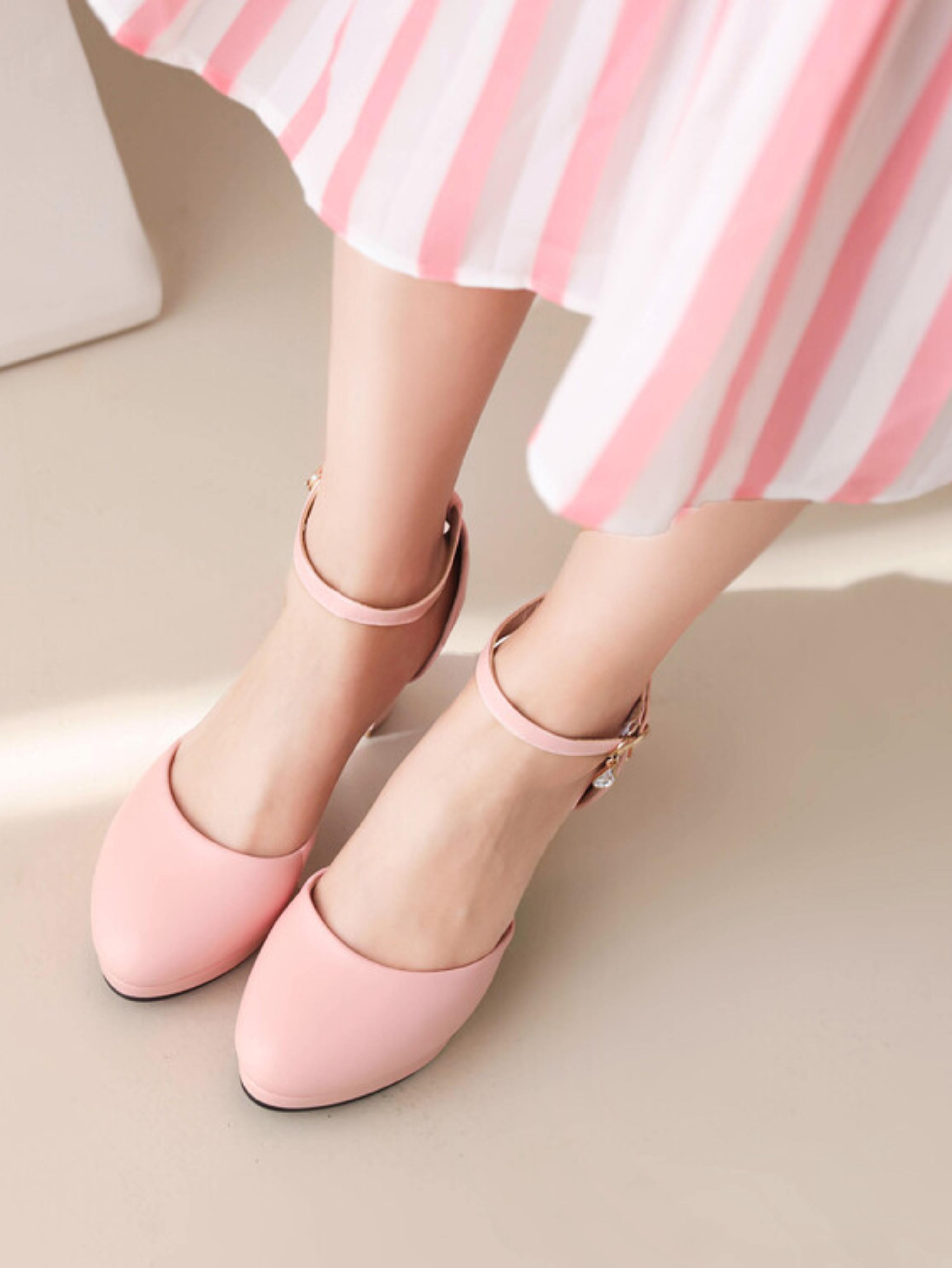 Pink Sweetheart Matte Faux Leather Block Heel Sandals for Women