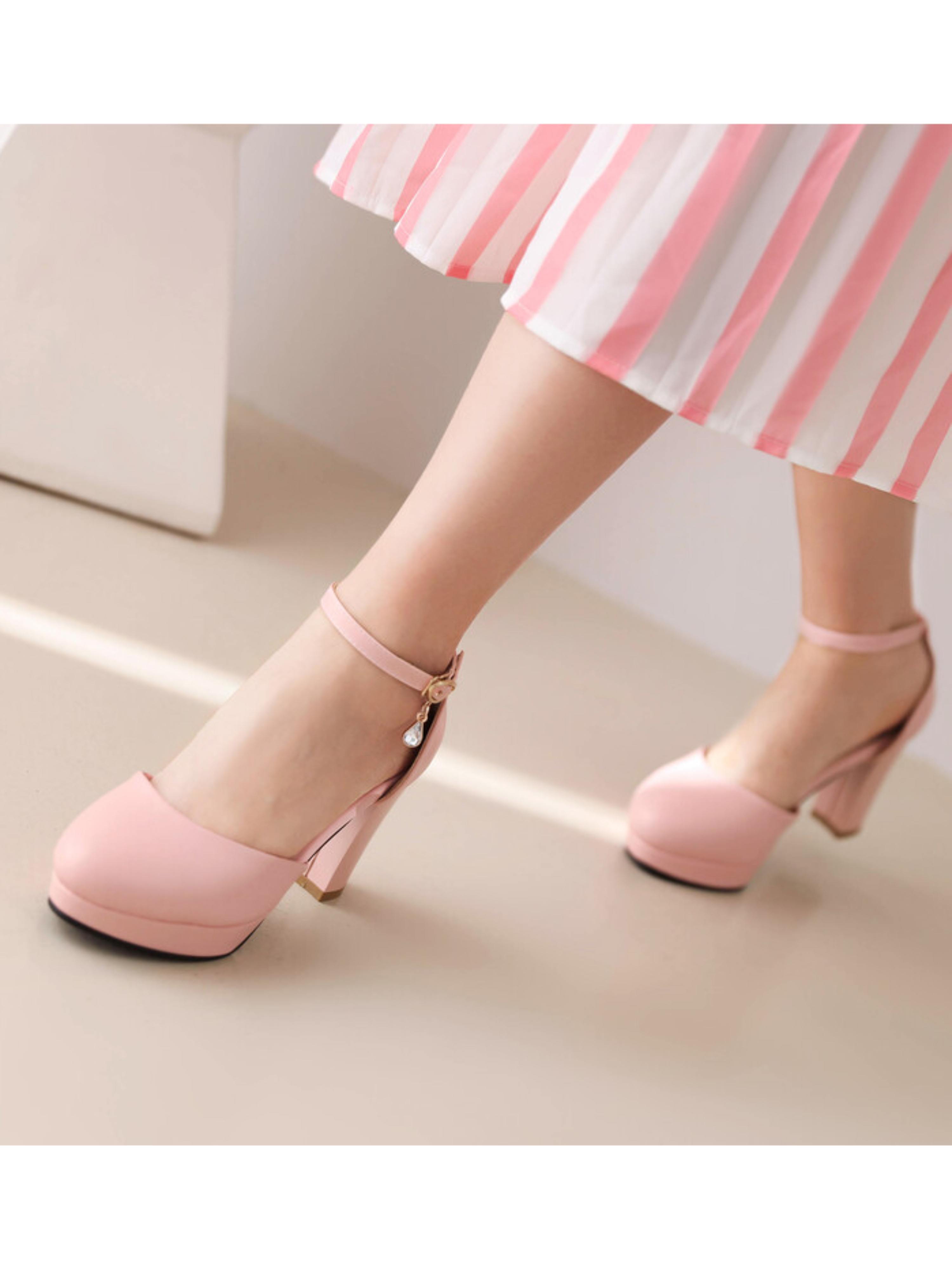 Pink Sweetheart Matte Faux Leather Block Heel Sandals for Women