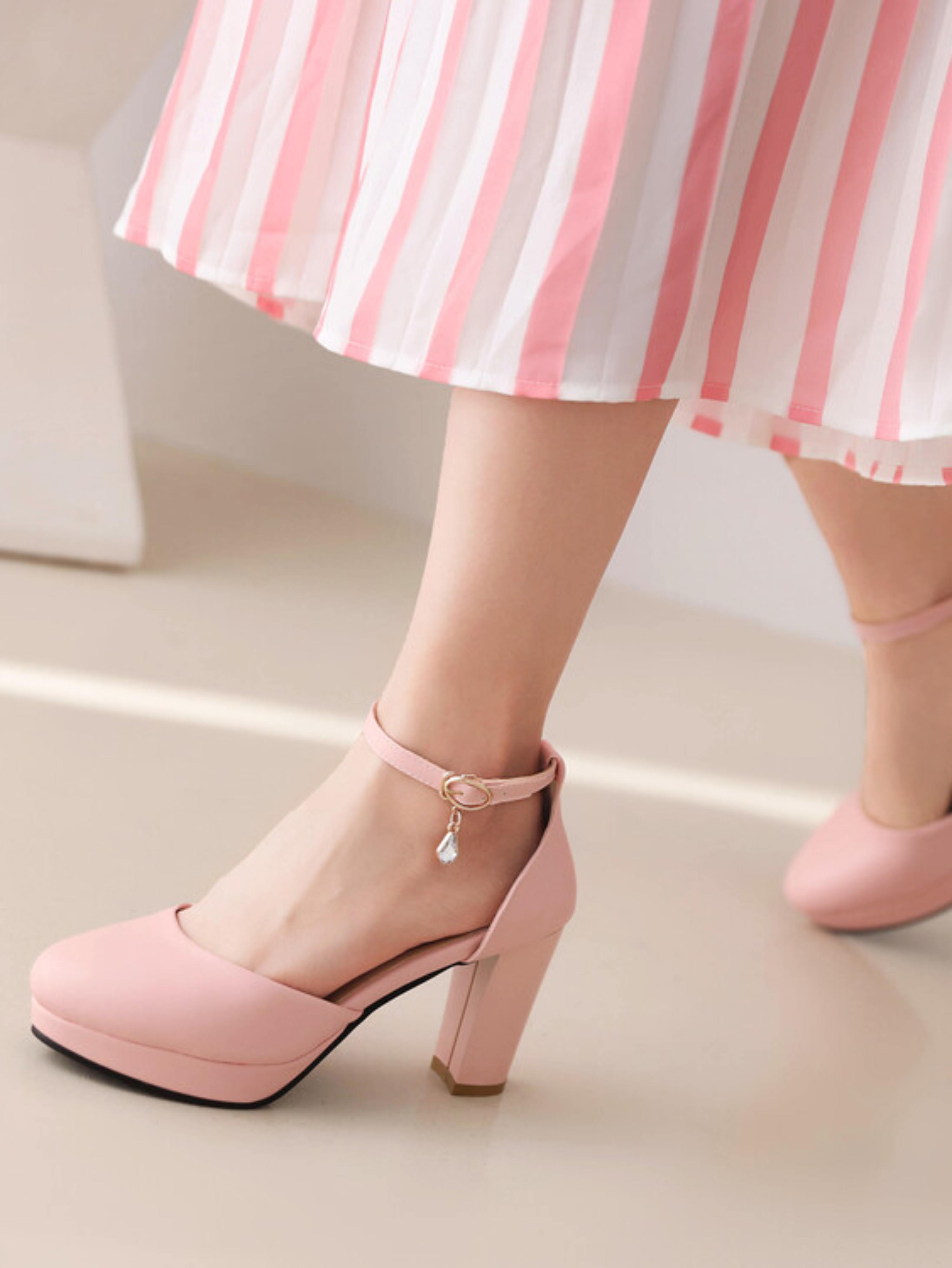 Pink Sweetheart Matte Faux Leather Block Heel Sandals for Women