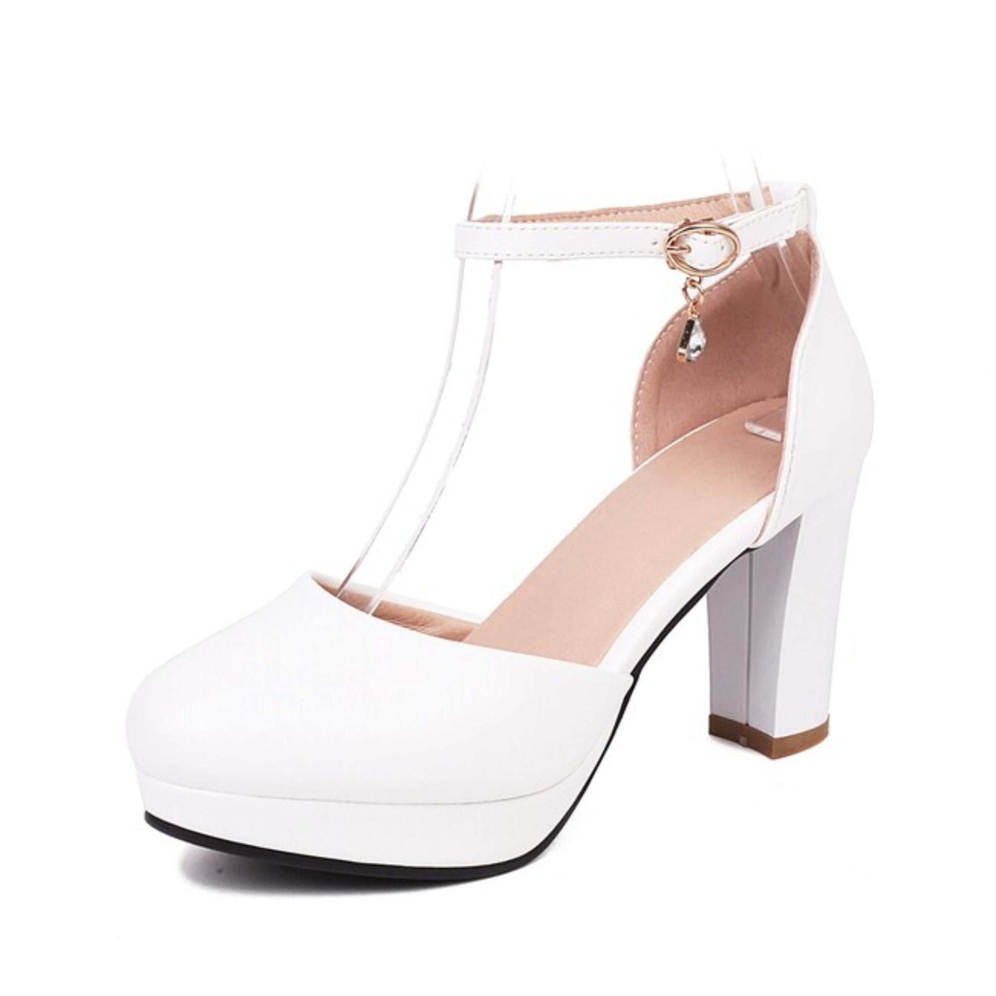 White high-heeled shoe with clear panels
