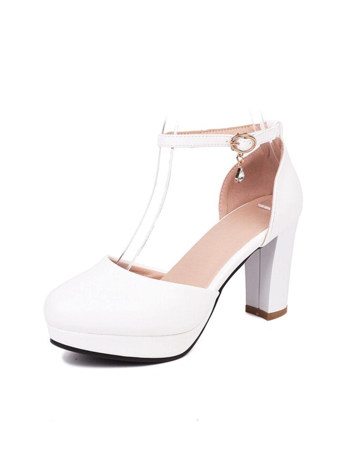 White high-heeled shoe with clear panels