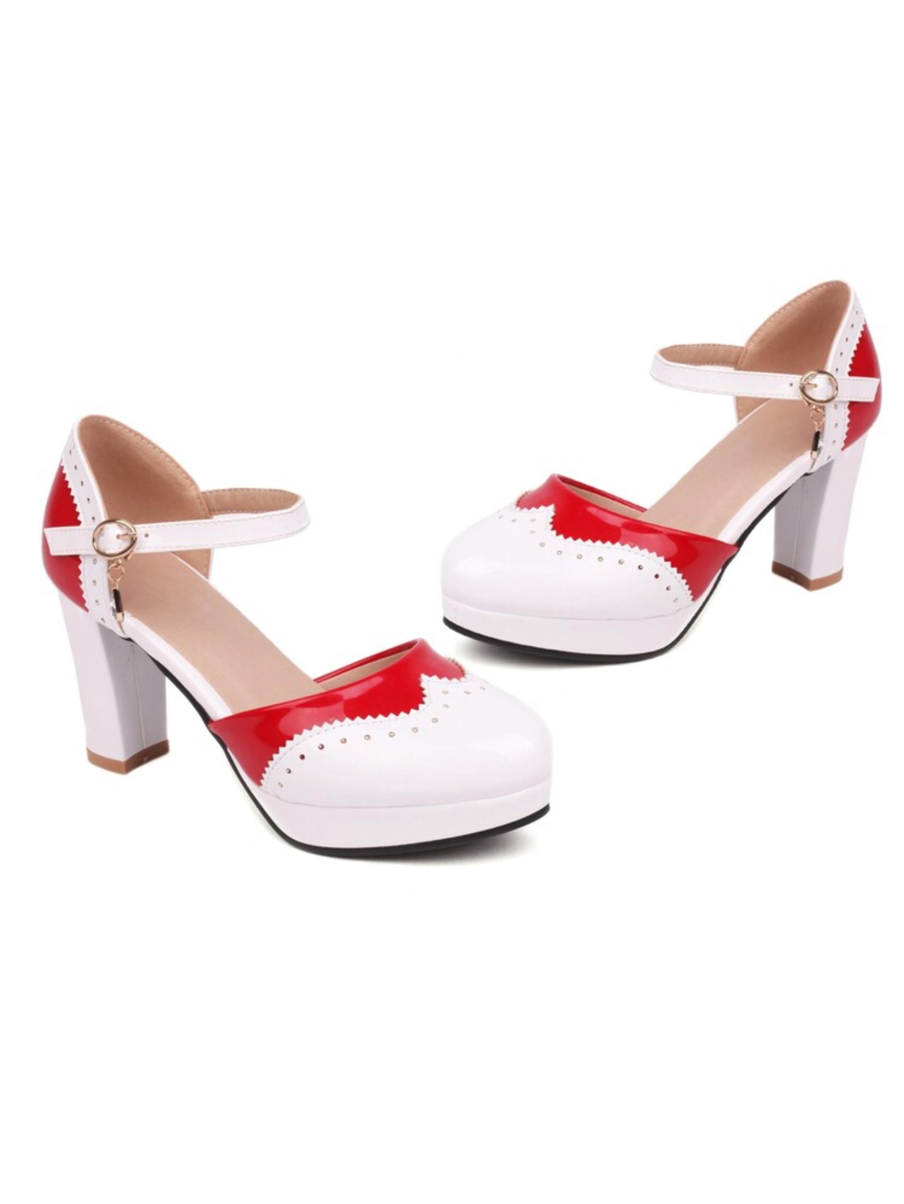 Retro Chic Red Block Heeled Sandals for Women