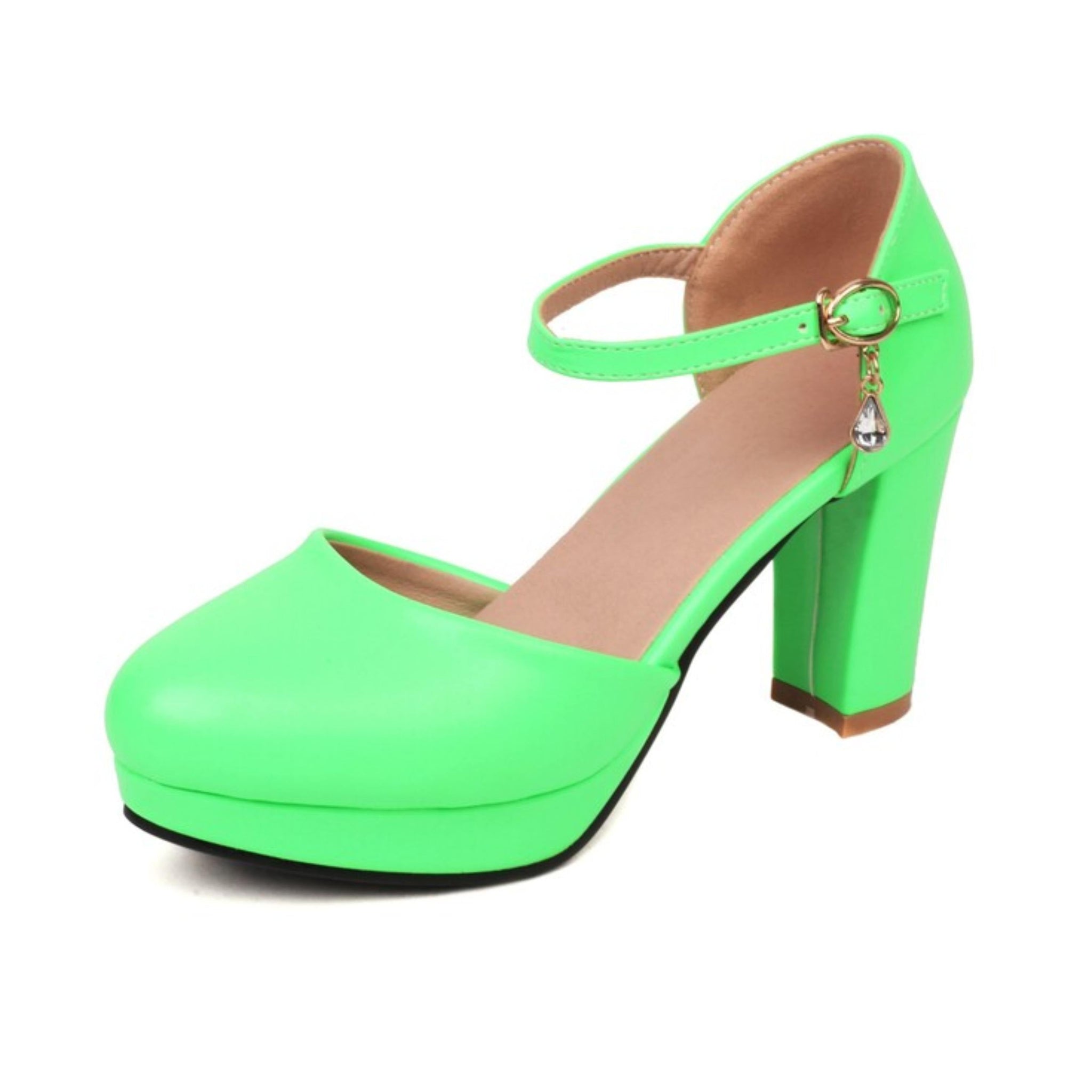 Neon green high-heeled shoe