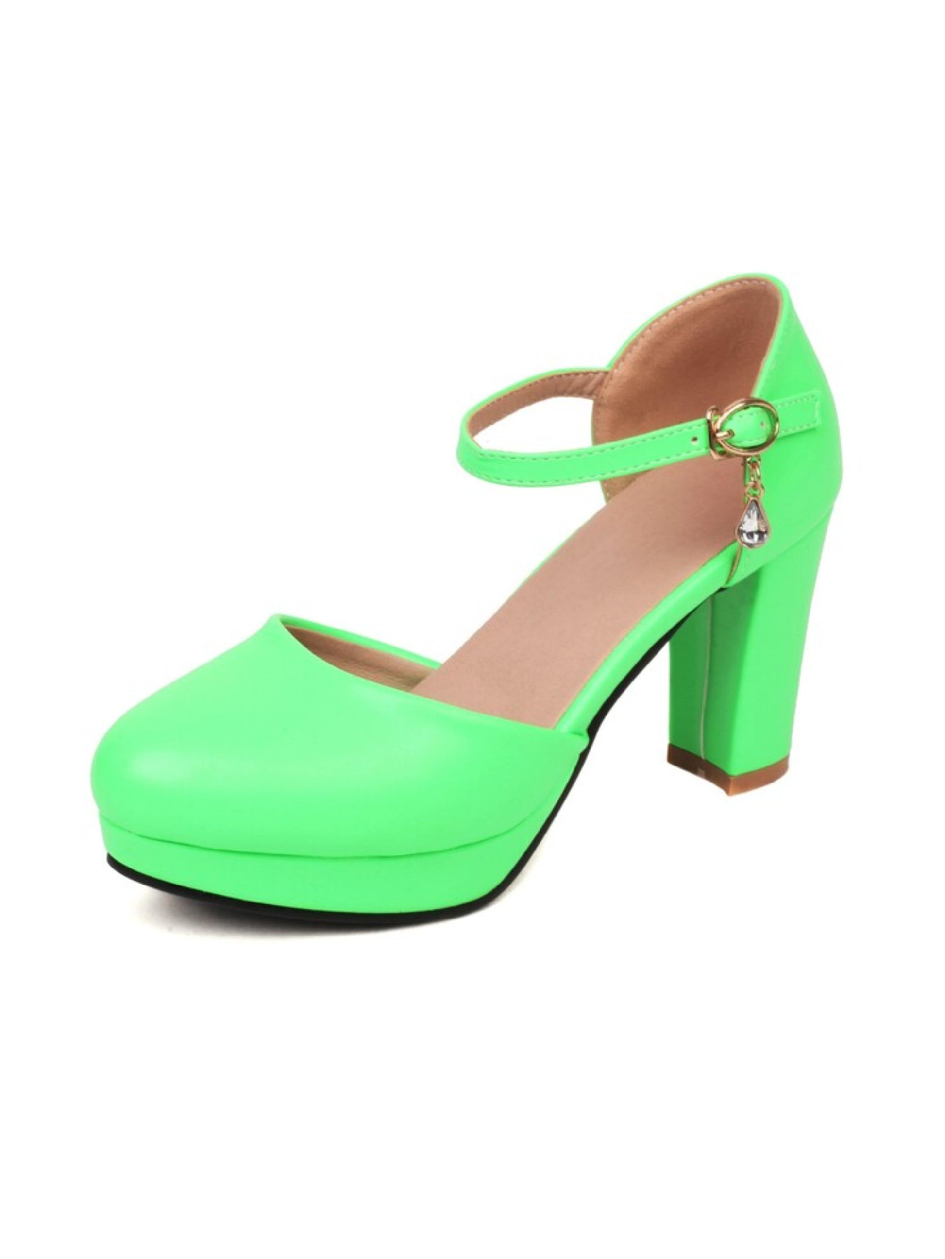 Neon green high-heeled shoe