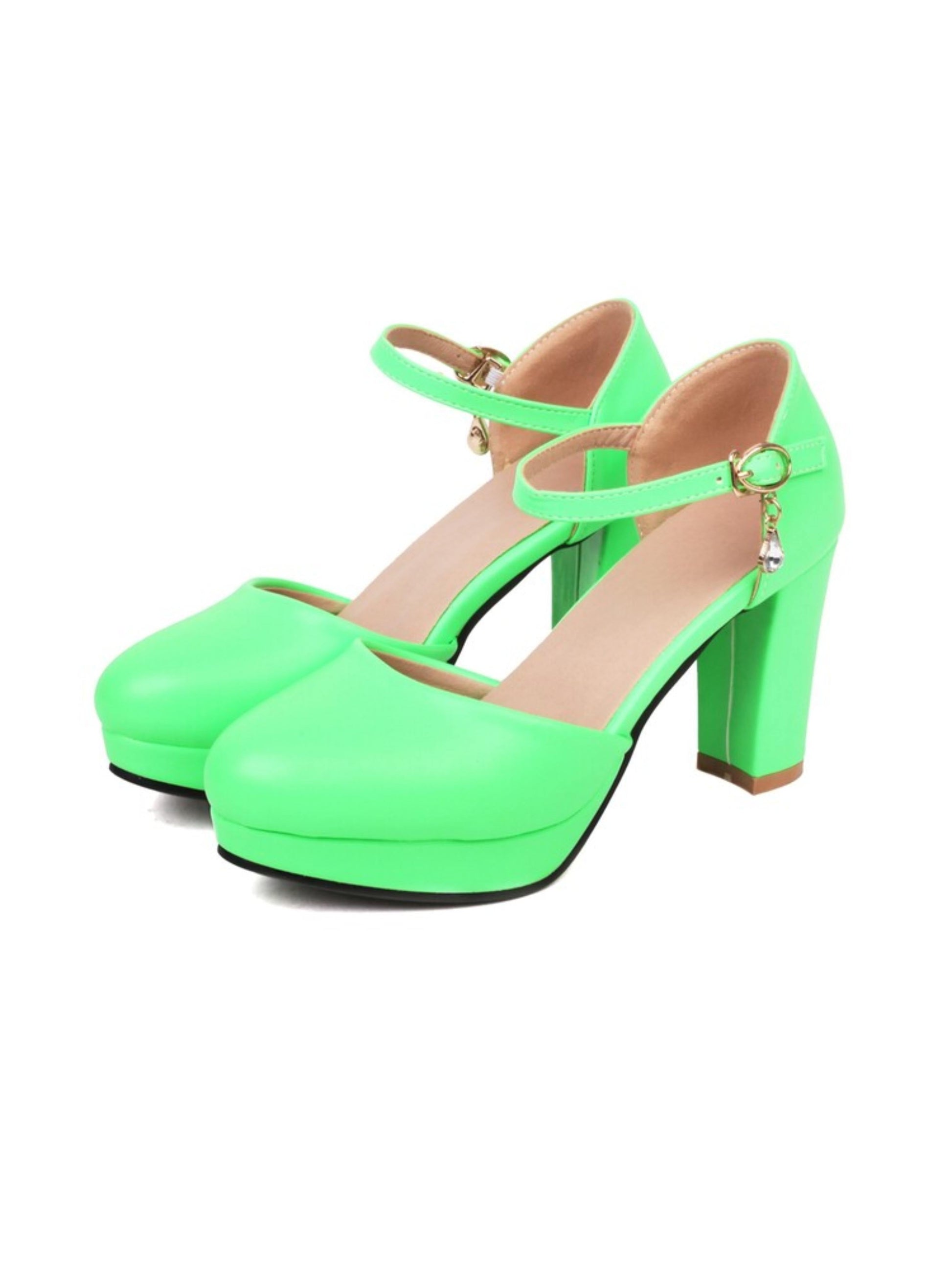 Neon green high-heeled shoes
