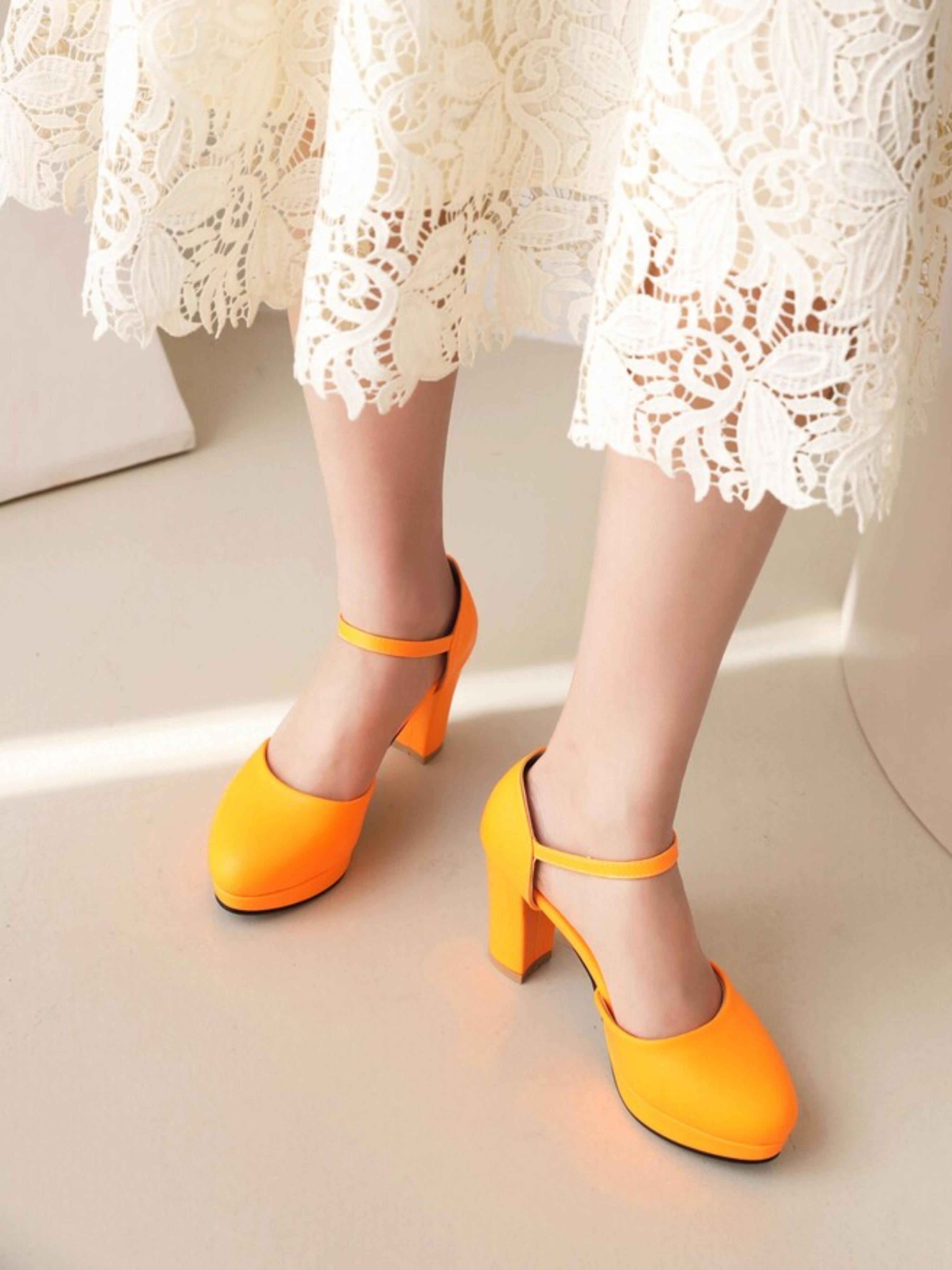Luxe Orange Platform Pumps Women Sandals