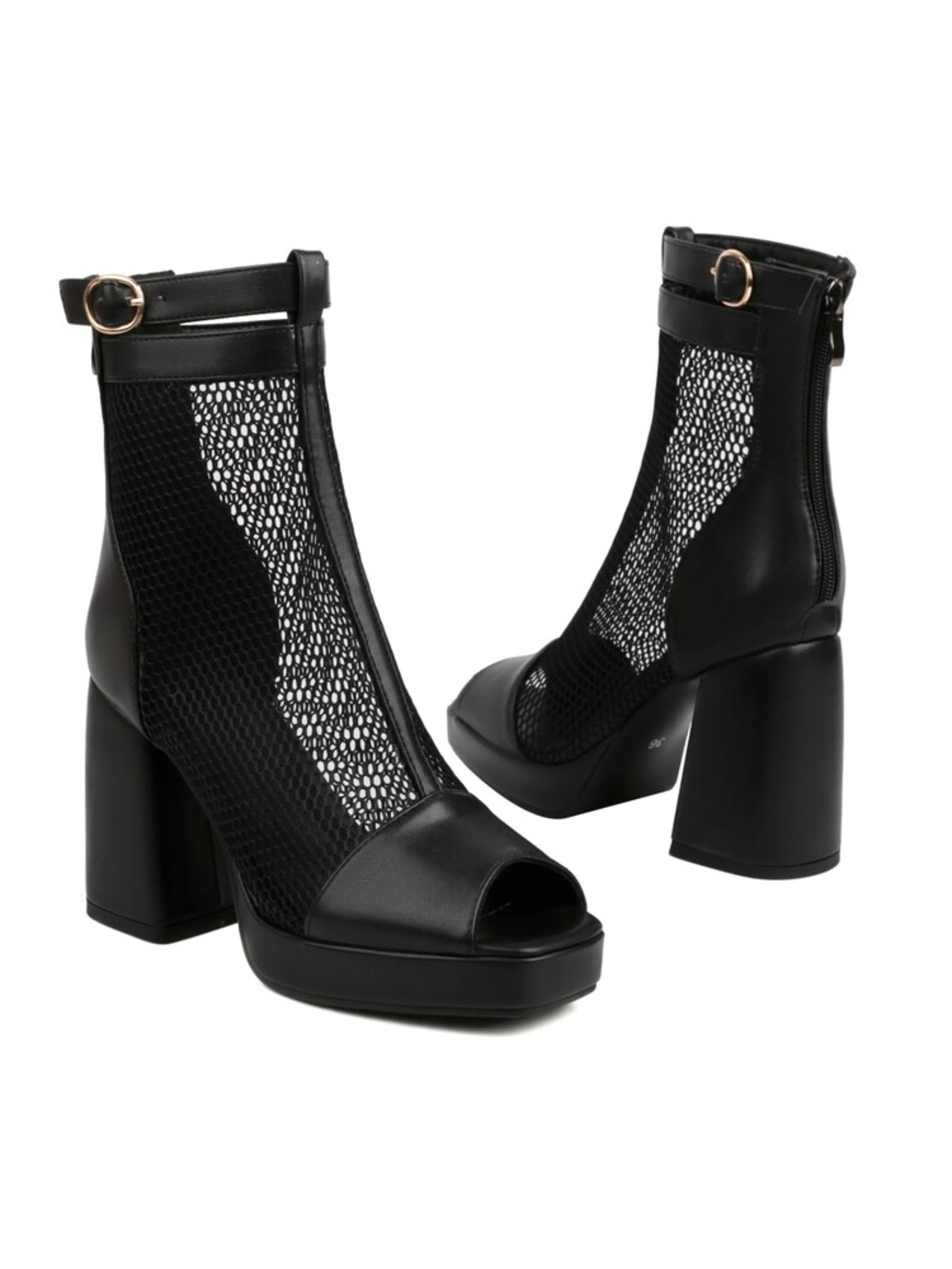 Stylish Black Fishnet Peep Toe Platform Ankle Boots Women Sandals