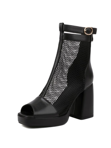 Black open-toe platform shoe with mesh design