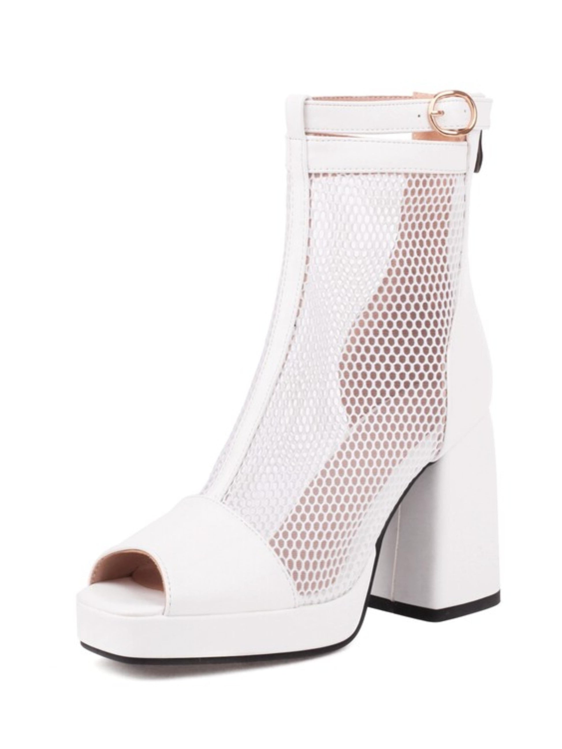 White peep-toe boot with mesh design