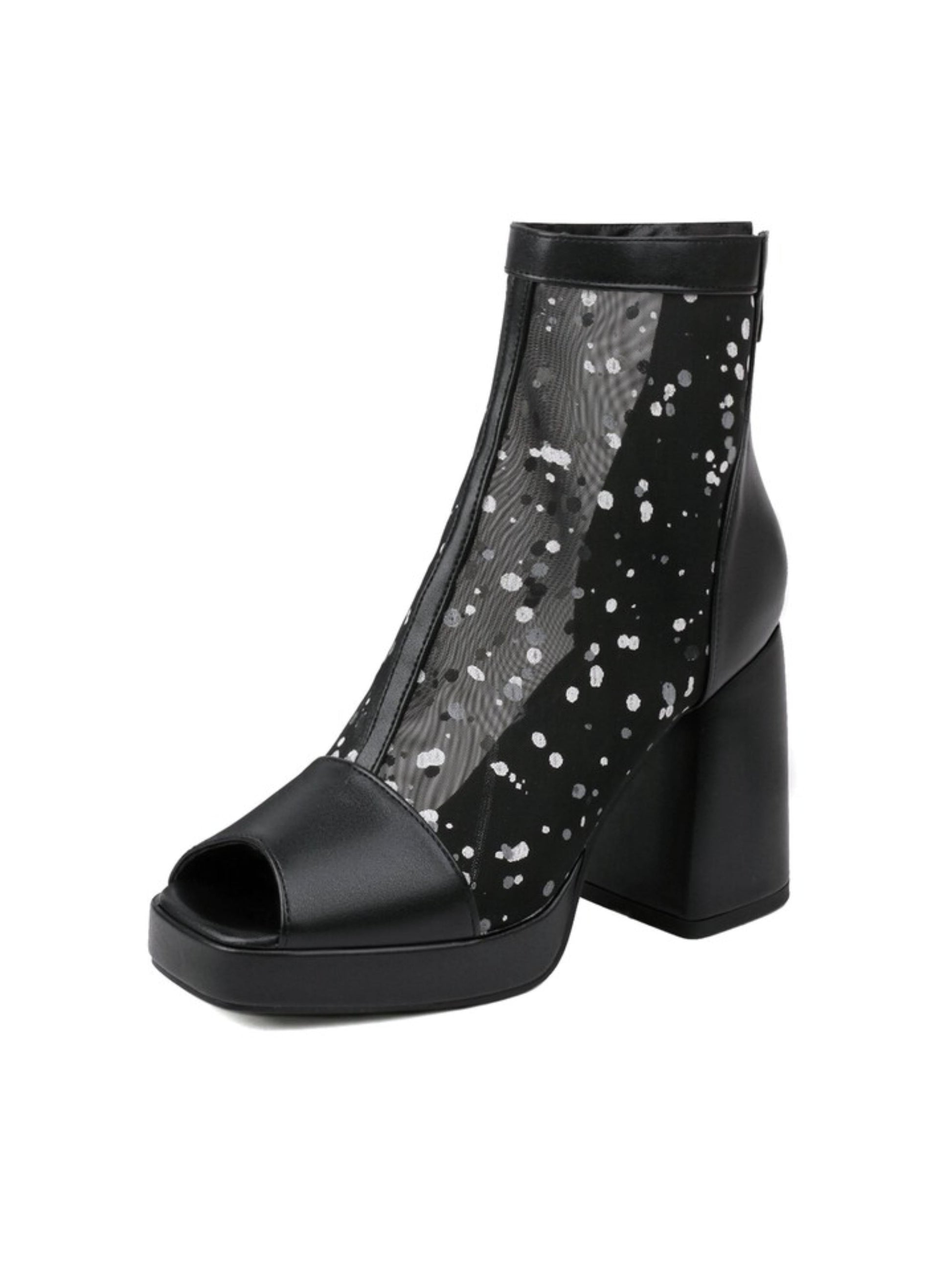Black open-toe boot with mesh design