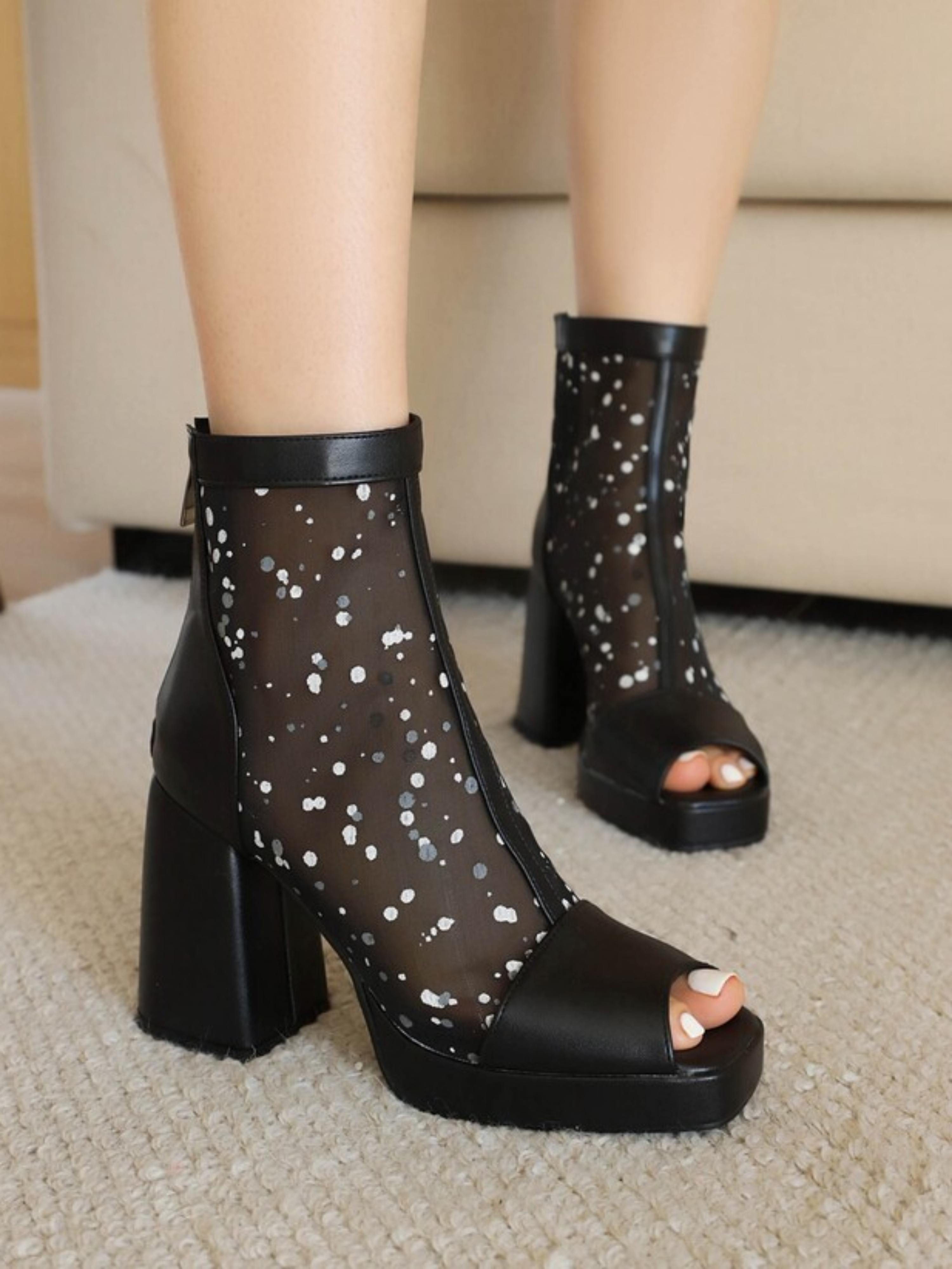 Peep Toe Boots Sandals for Women in Black