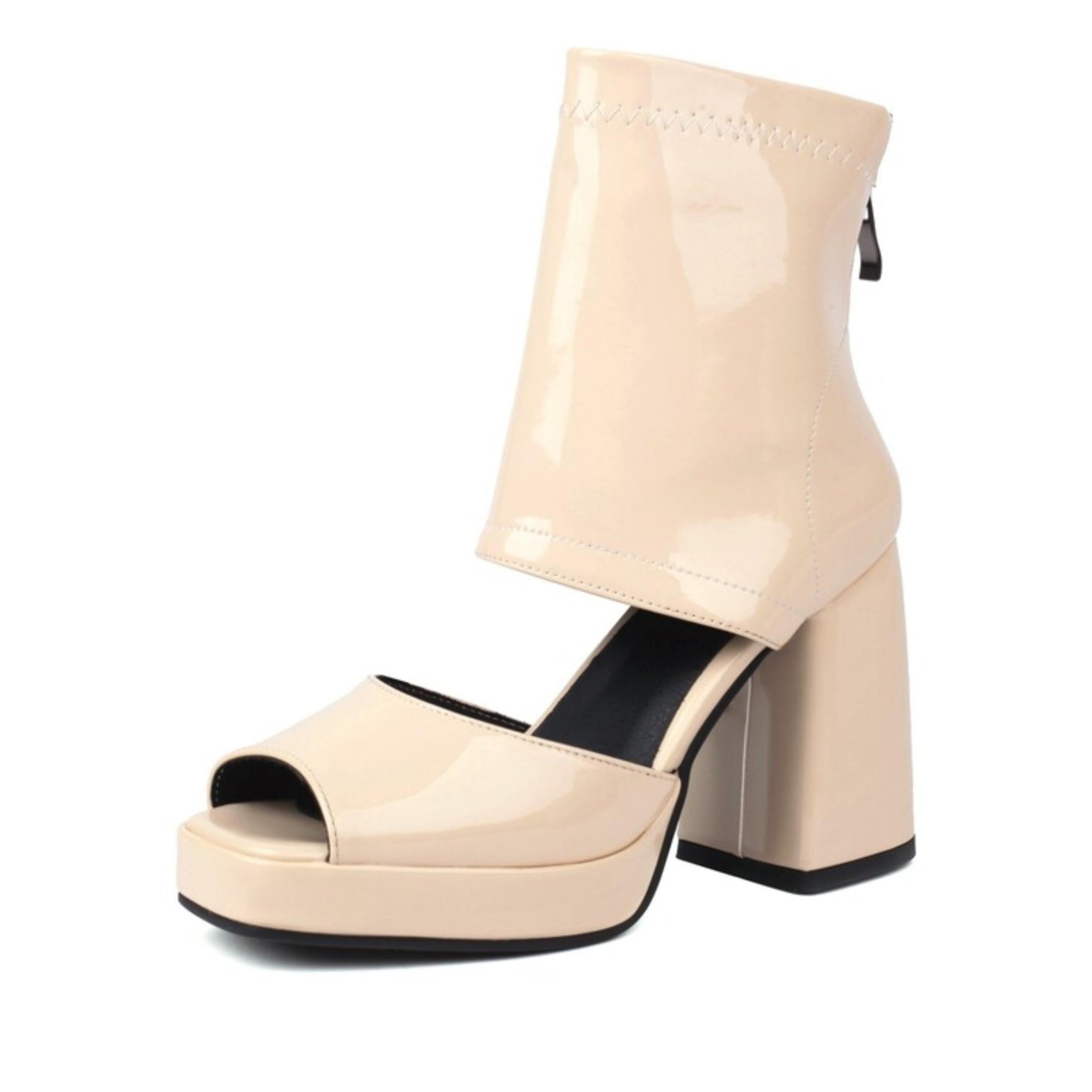Beige open-toe platform boot