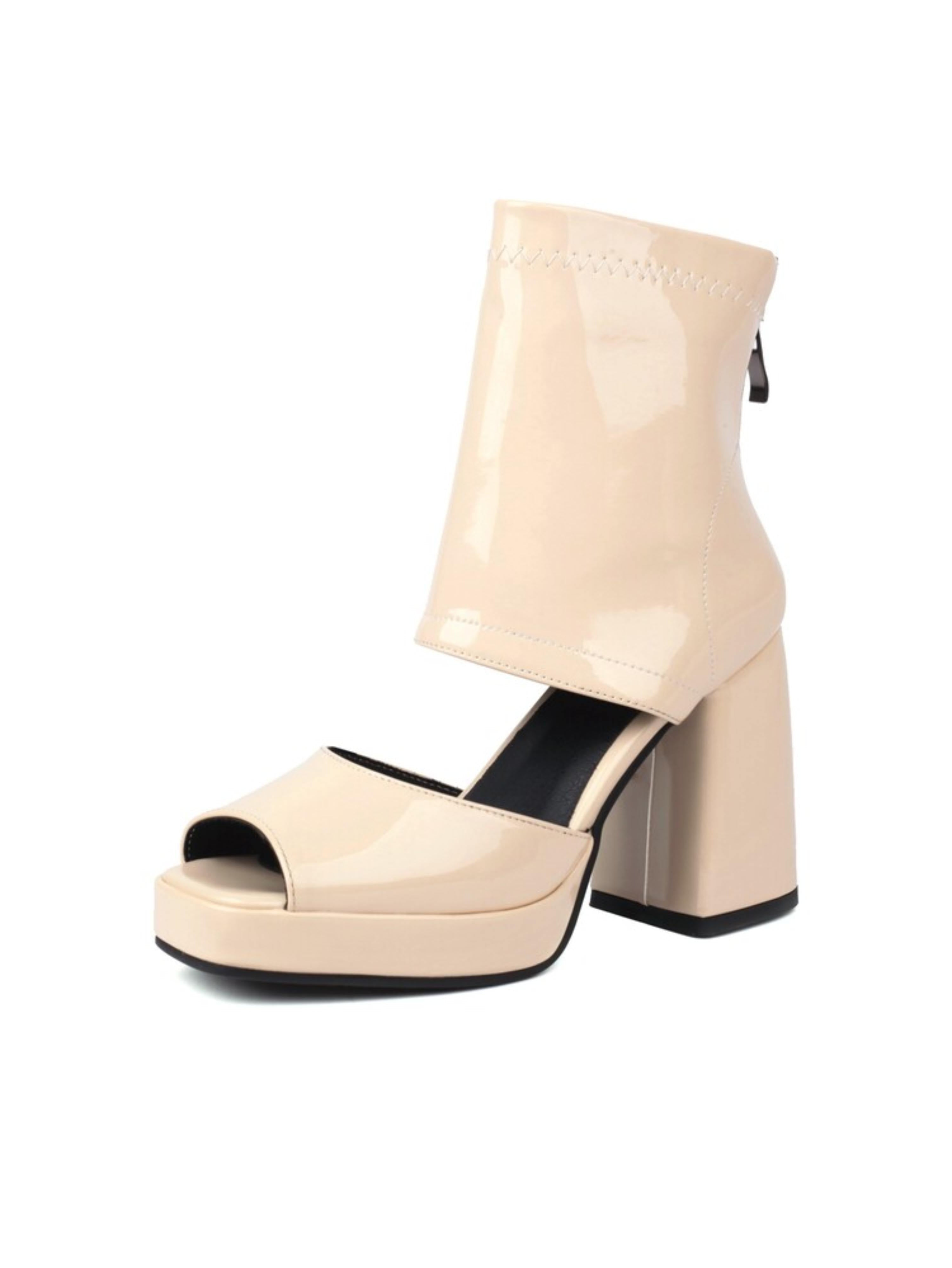 Beige open-toe platform boot