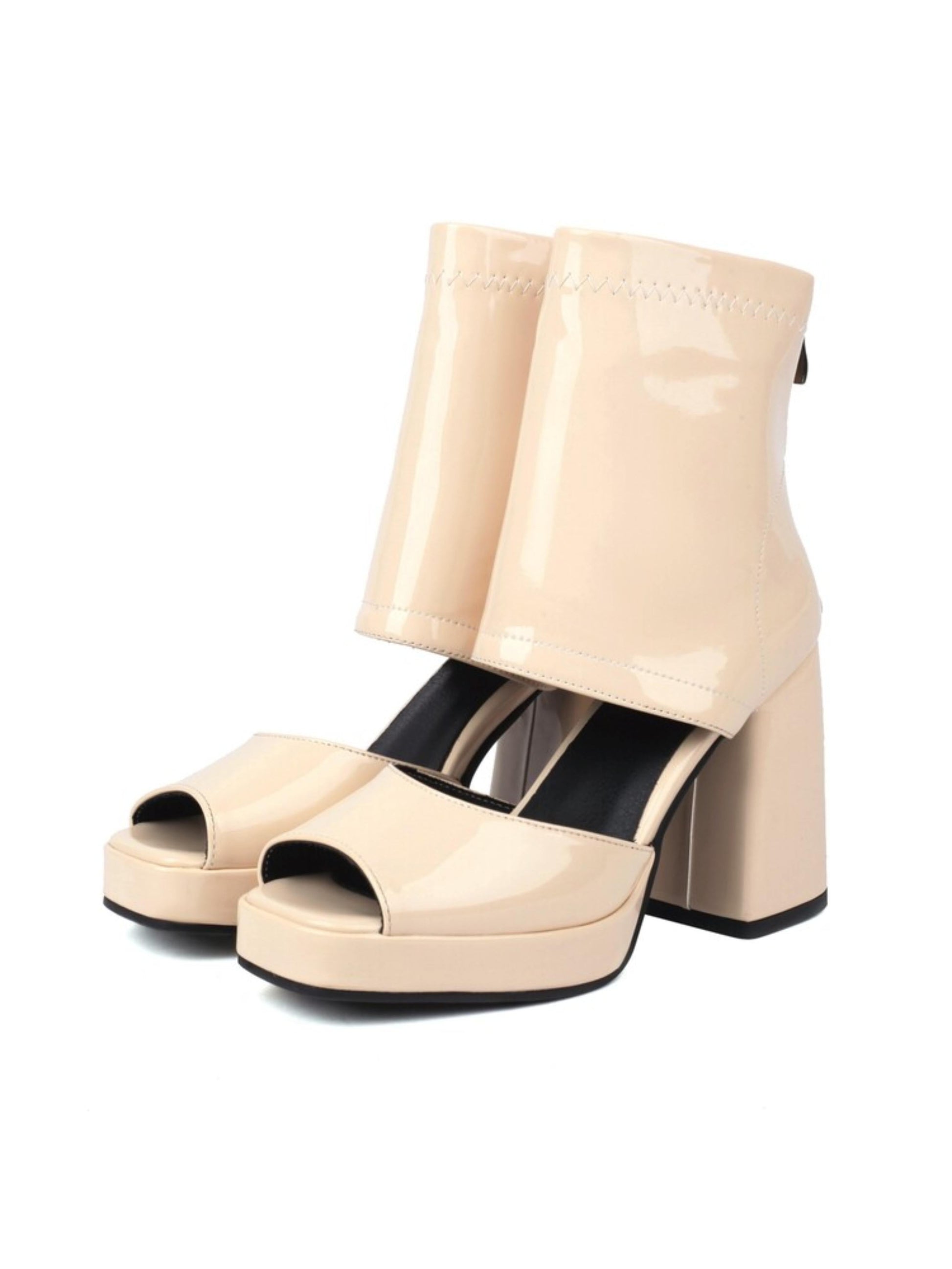 Beige open-toe platform shoes