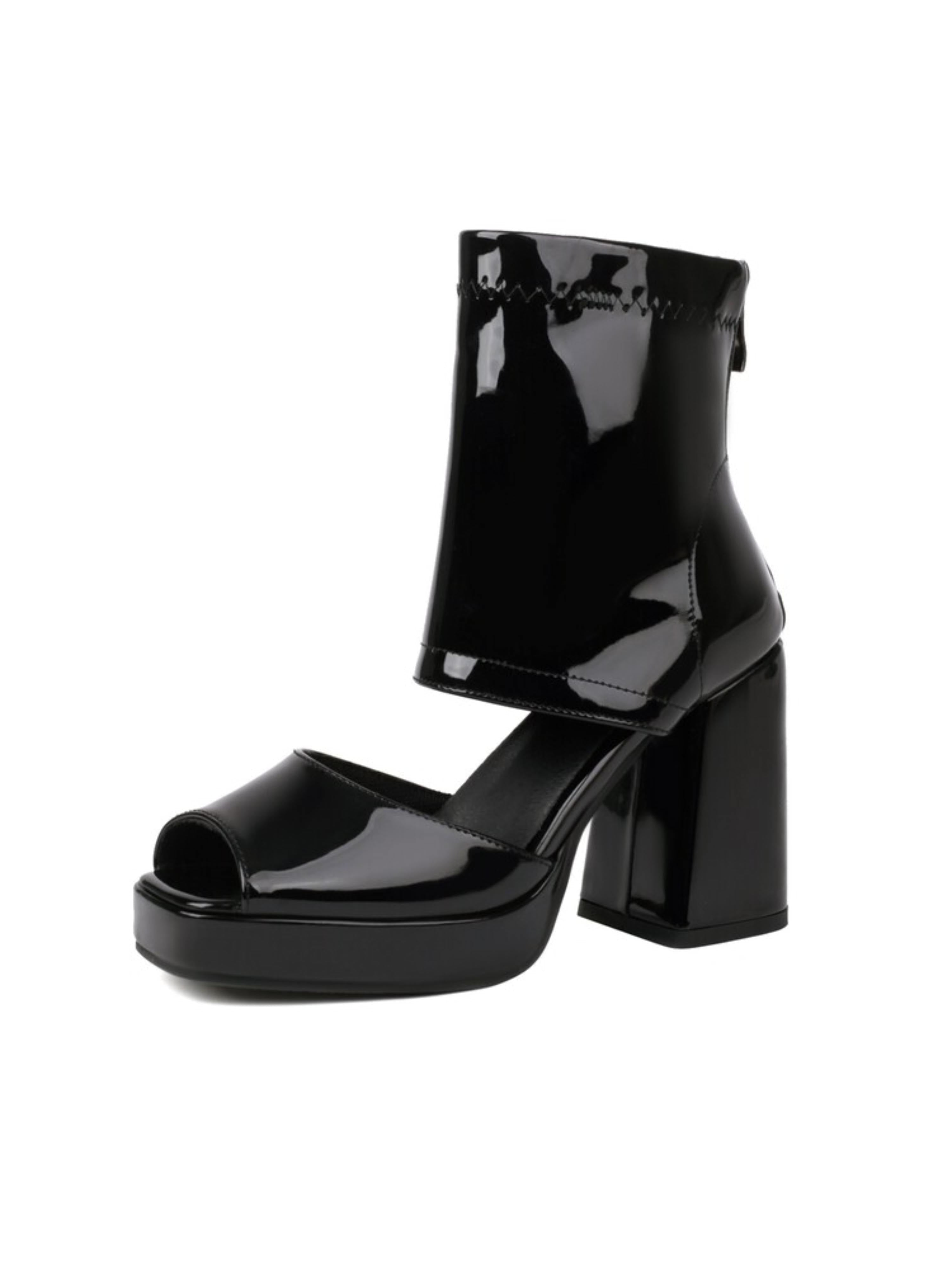 Black patent leather platform shoe