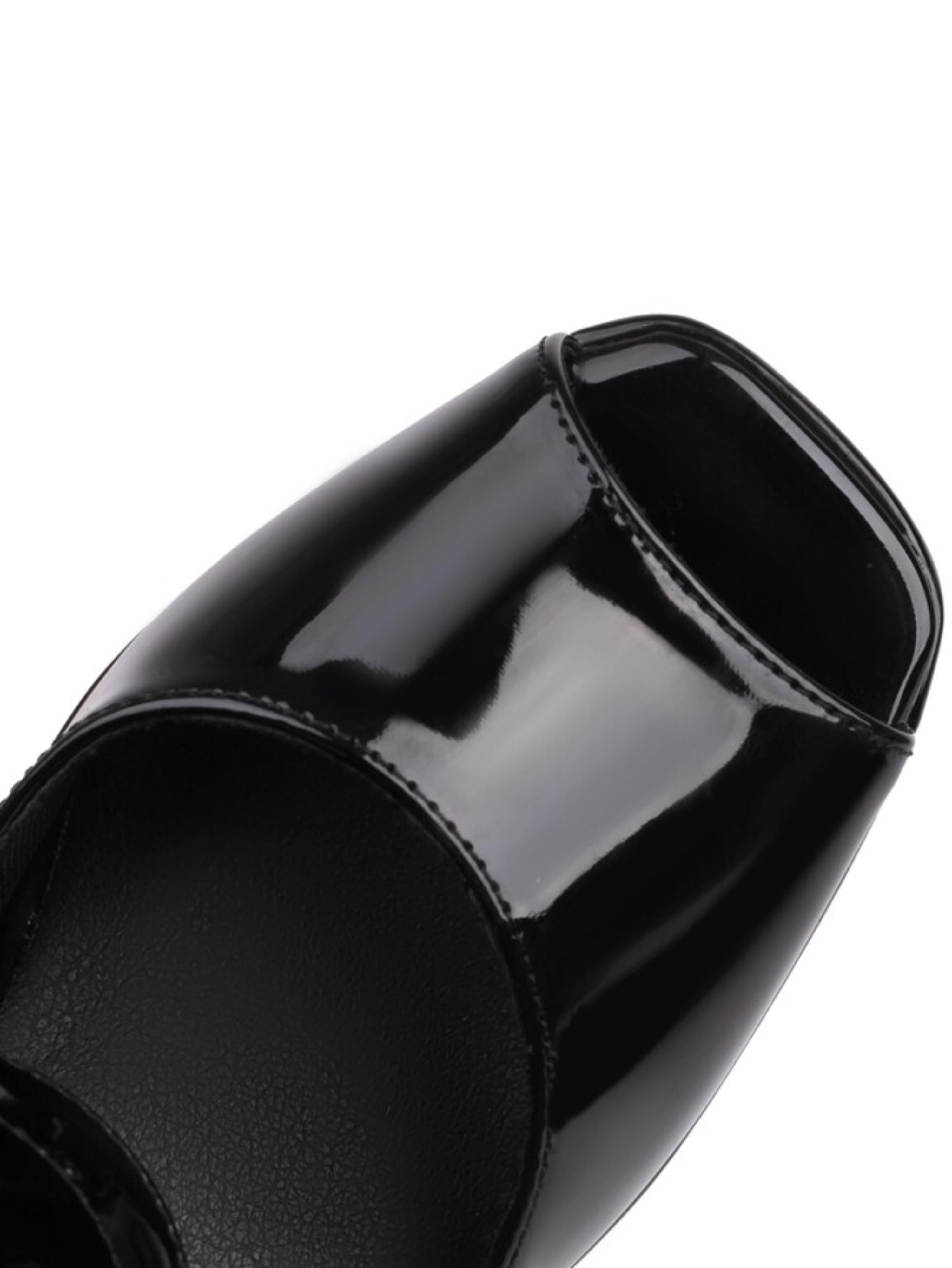 Gloss Chunky High Heel Peep Toe Black Sandals for Women