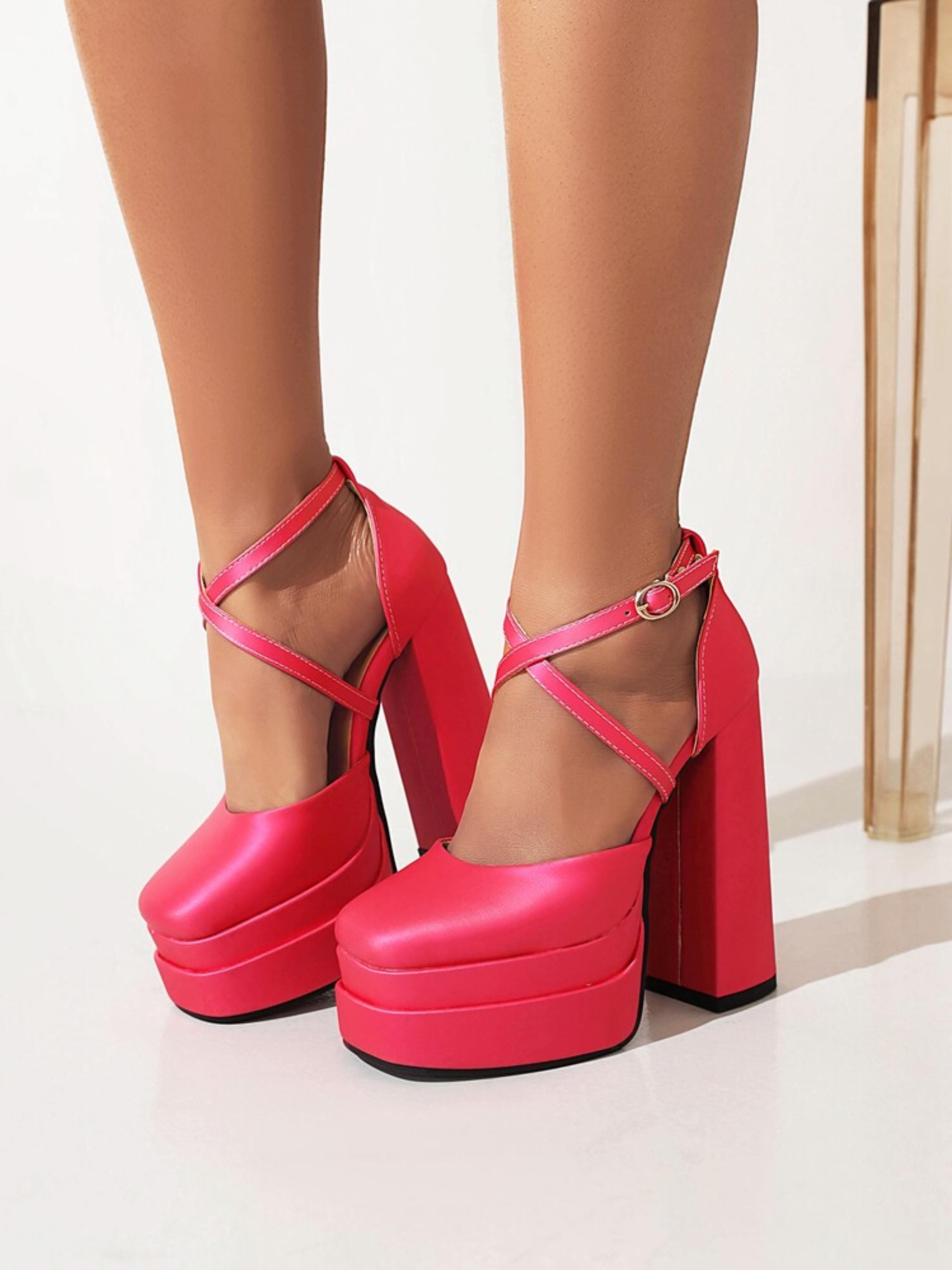 Layered Platform High Heeled Hot Pink Sandals for Women
