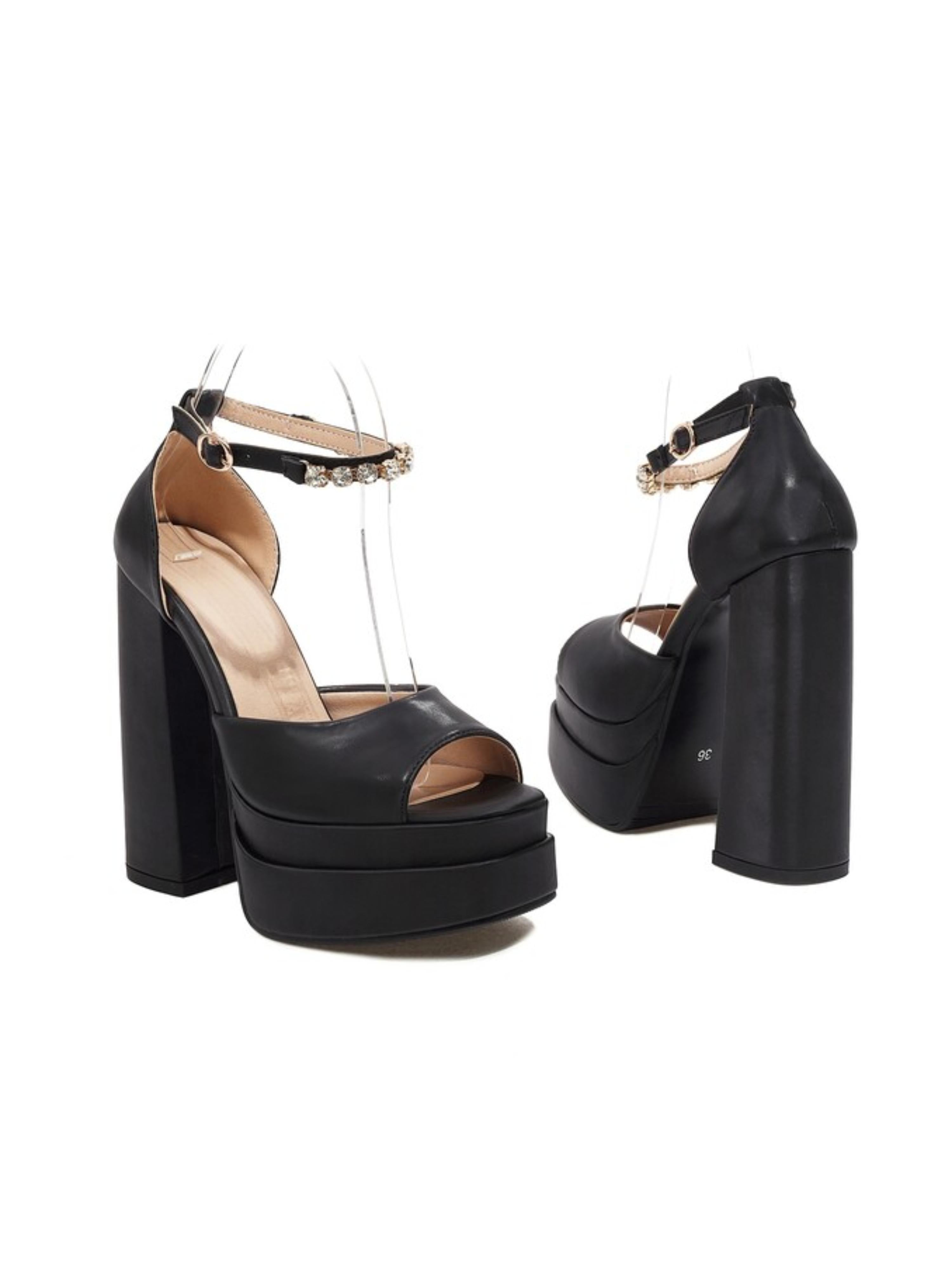 Elegant Platform Block Heel Sandals for Women in Black