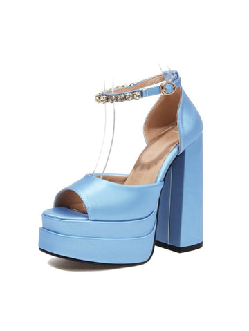 Blue platform sandal with a block heel