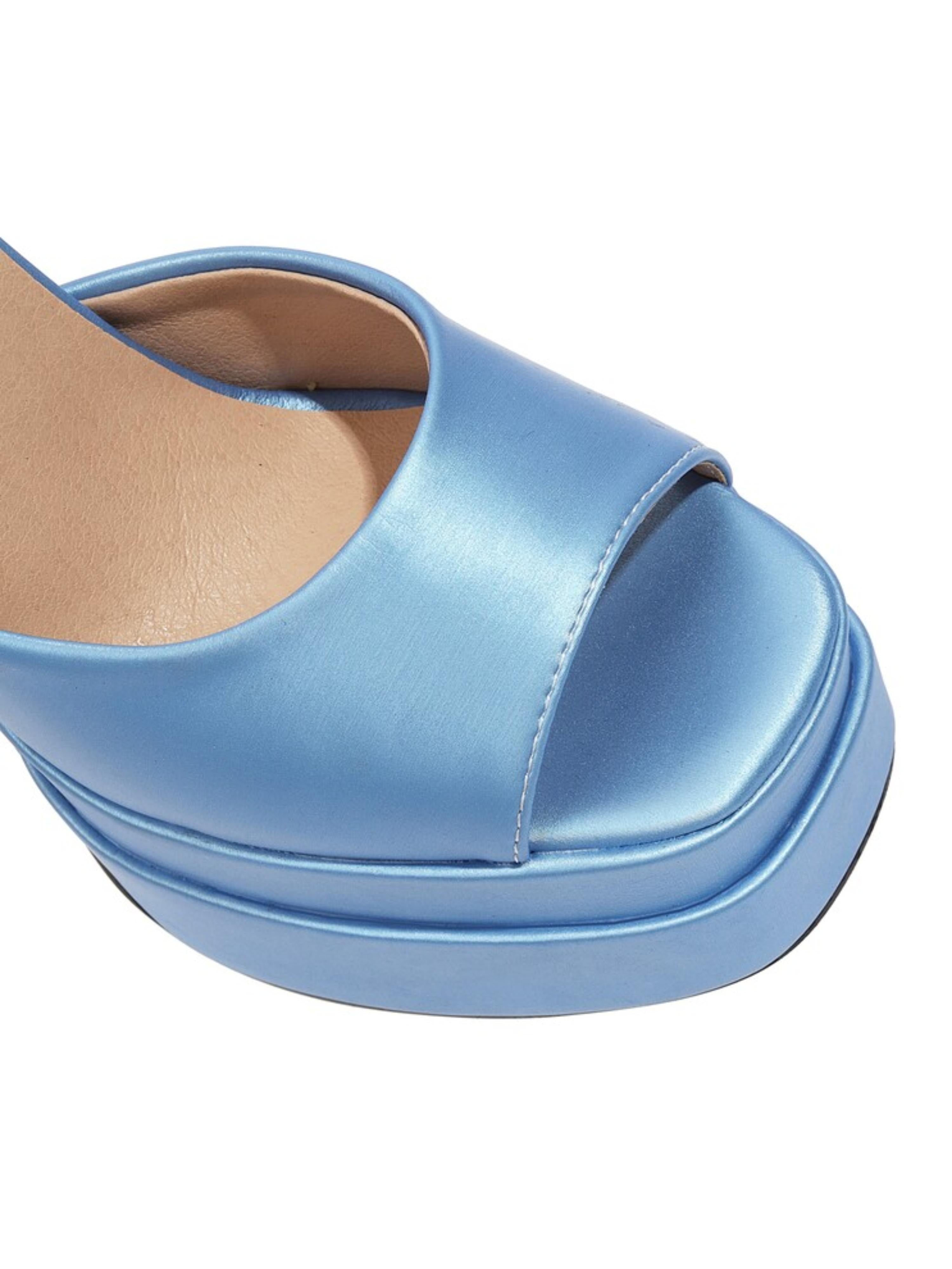 Glam Light Blue Chunky Heel Platform Sandals for Women