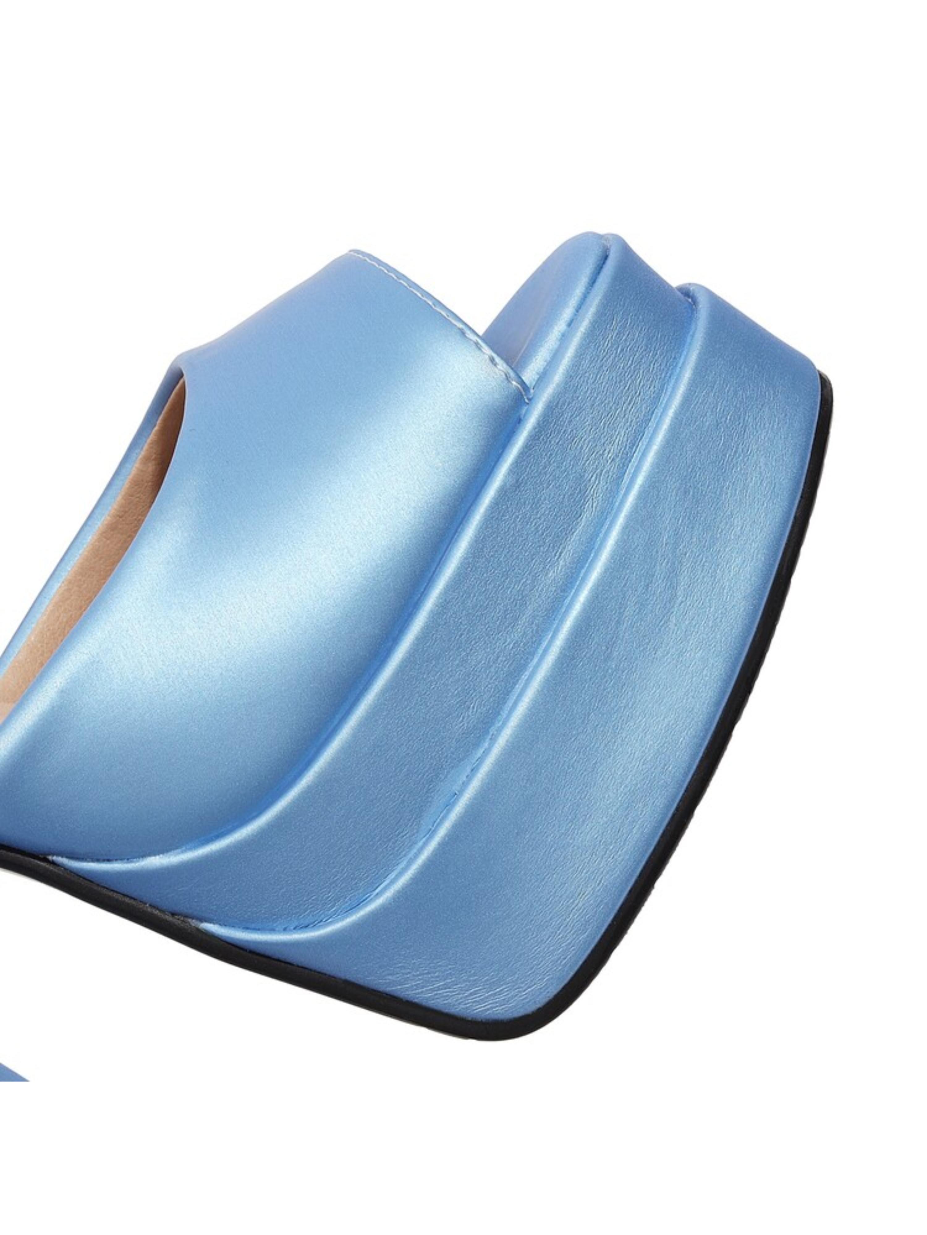 Glam Light Blue Chunky Heel Platform Sandals for Women