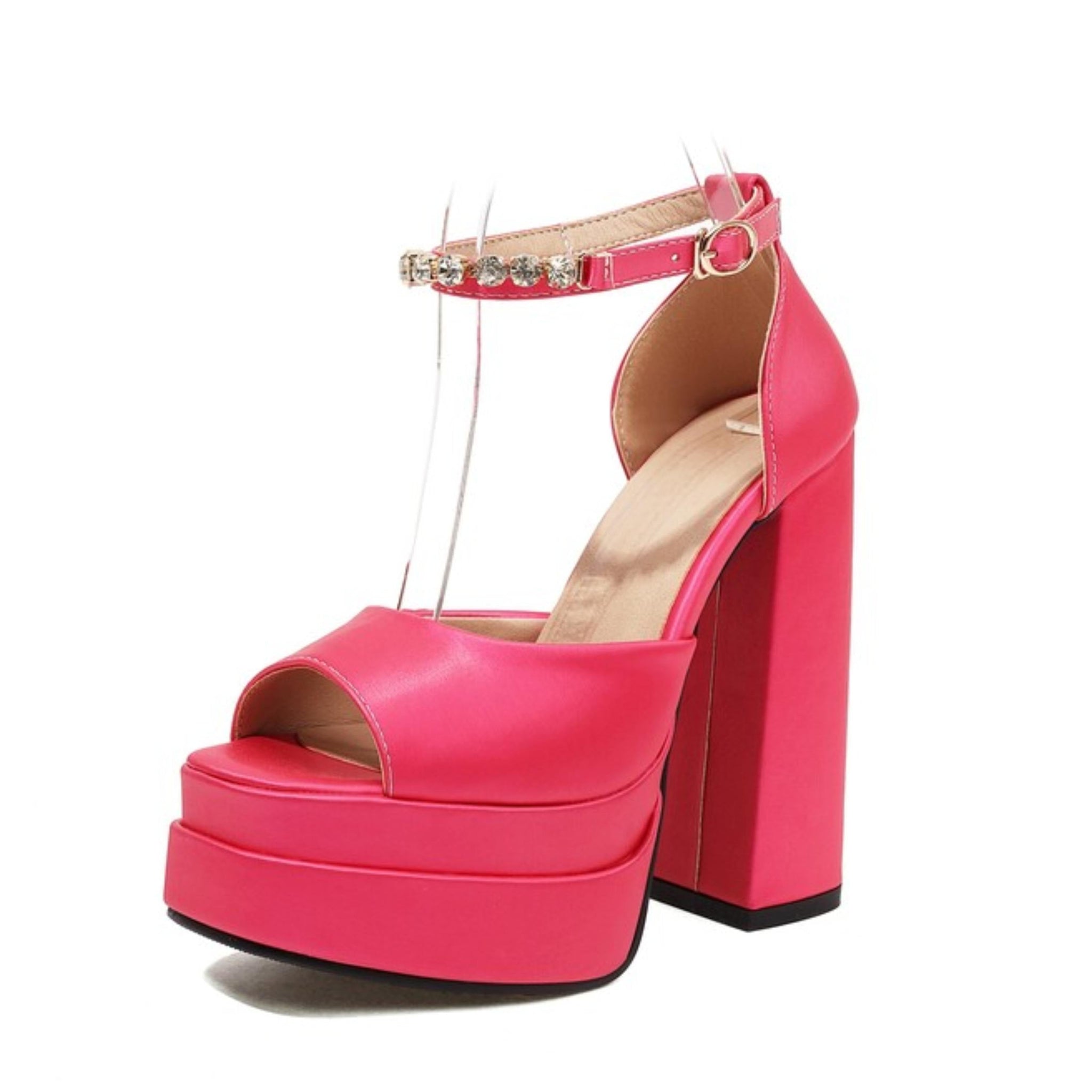 Pink platform sandal with a block heel
