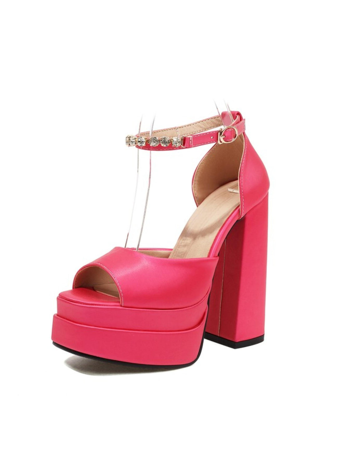Pink platform sandal with a block heel
