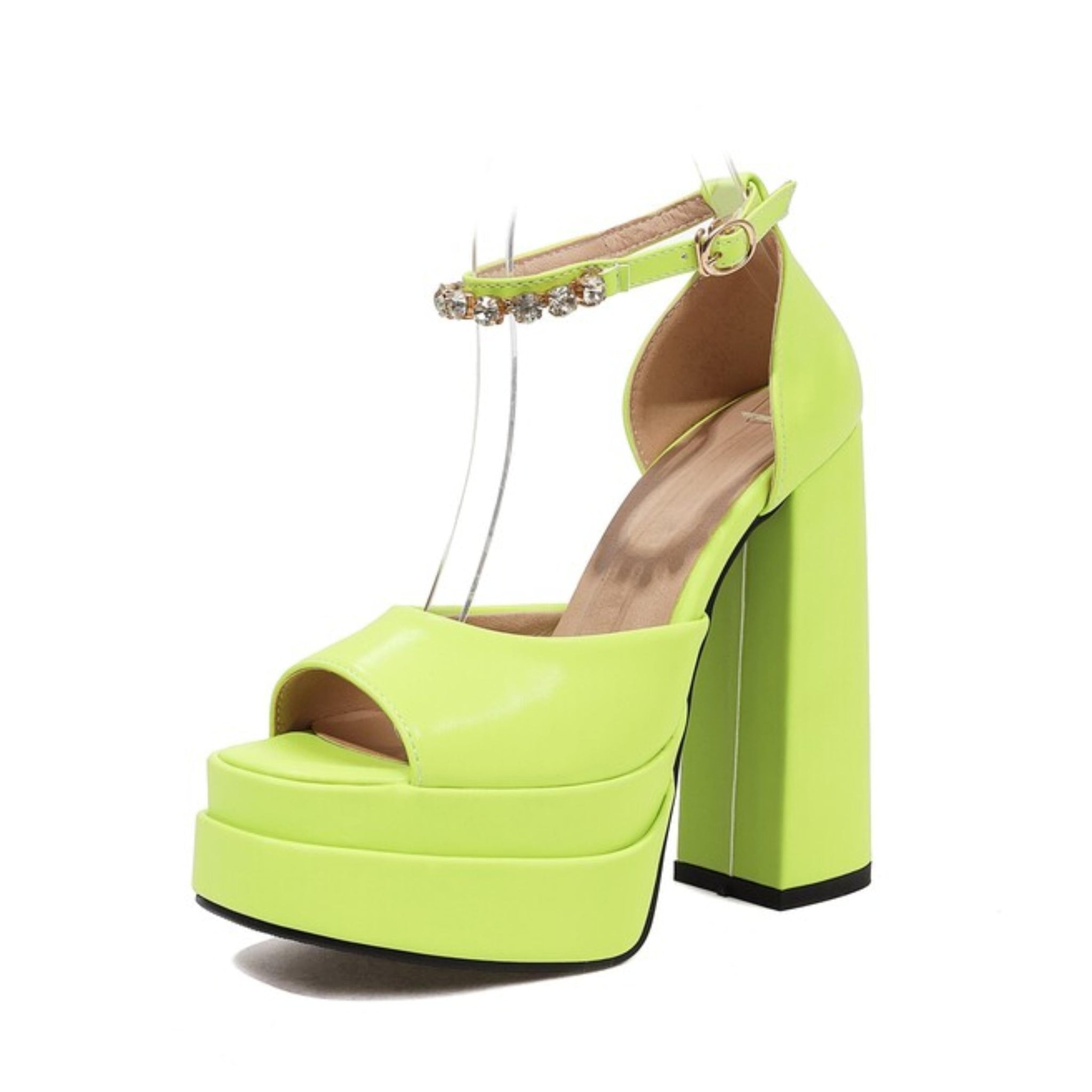 Neon green high-heeled platform shoe