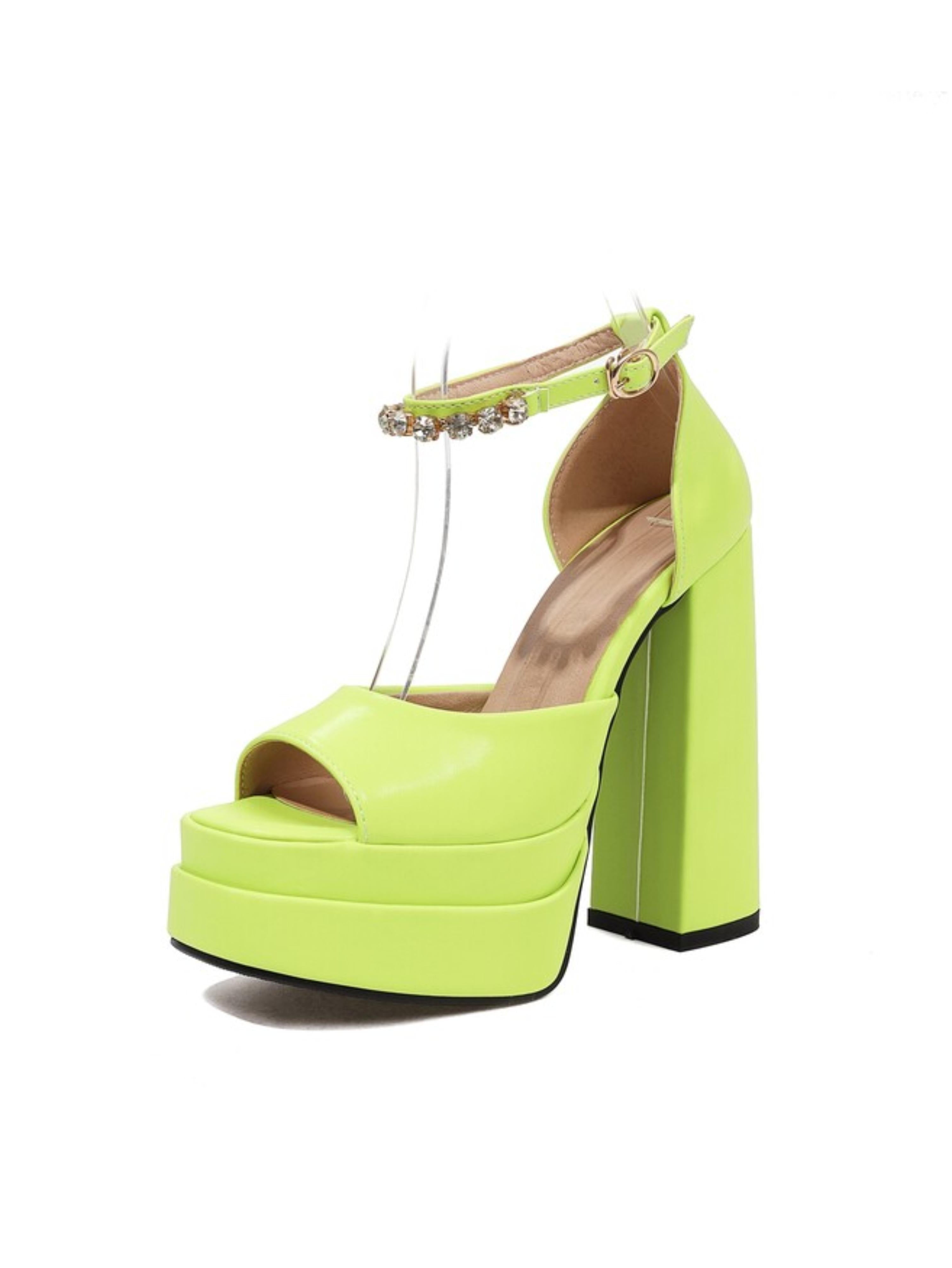 Neon green high-heeled platform shoe