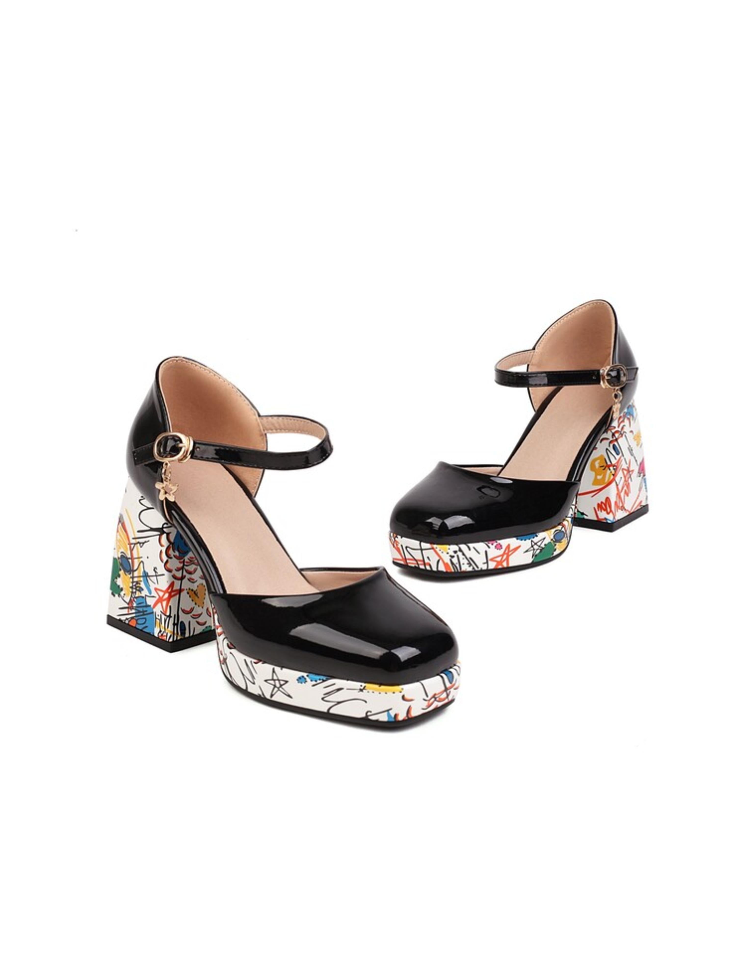 Art-Inspired Black Sandals for Women Platform
